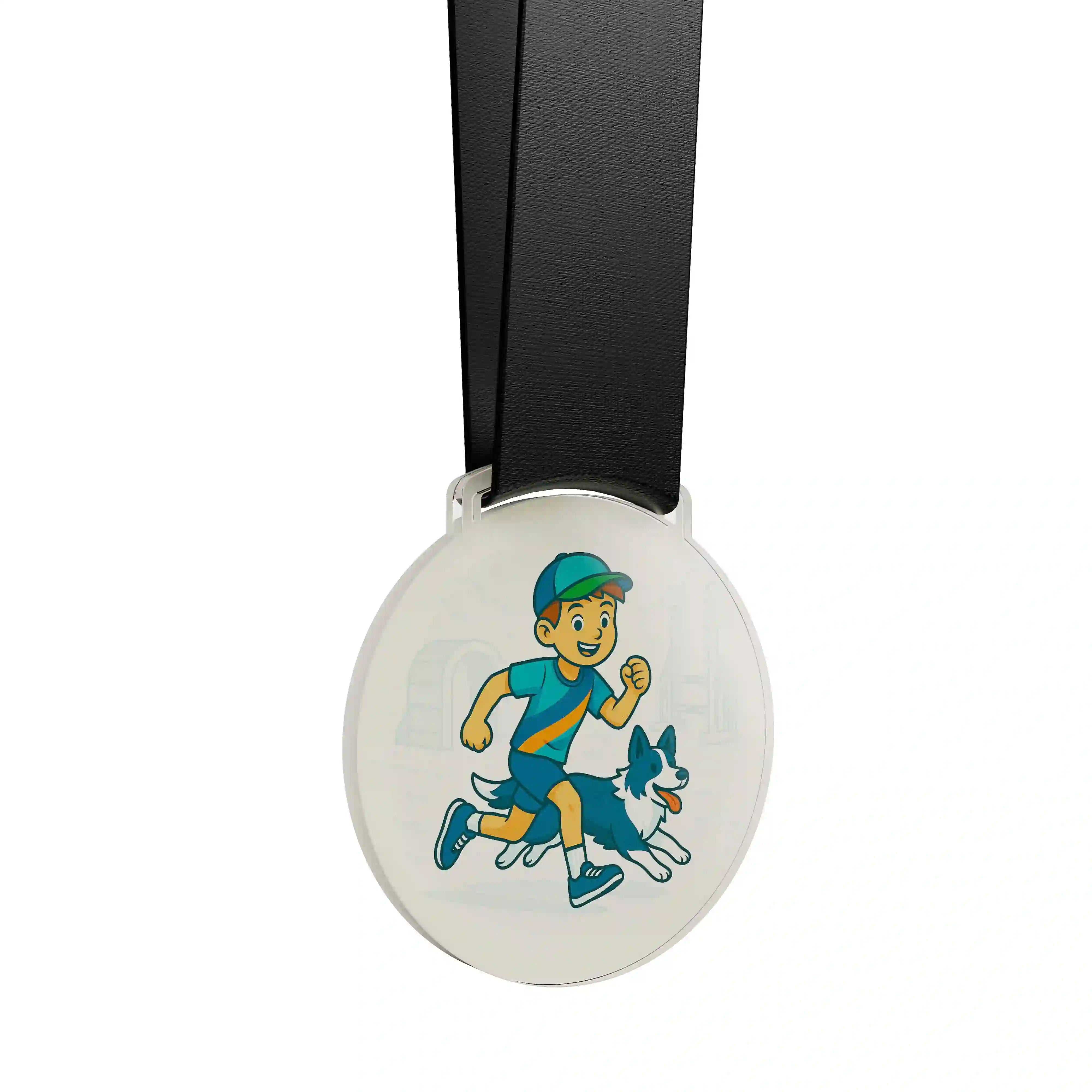 médaille acrylique d'un jeune garçon faisant de la compétition canine