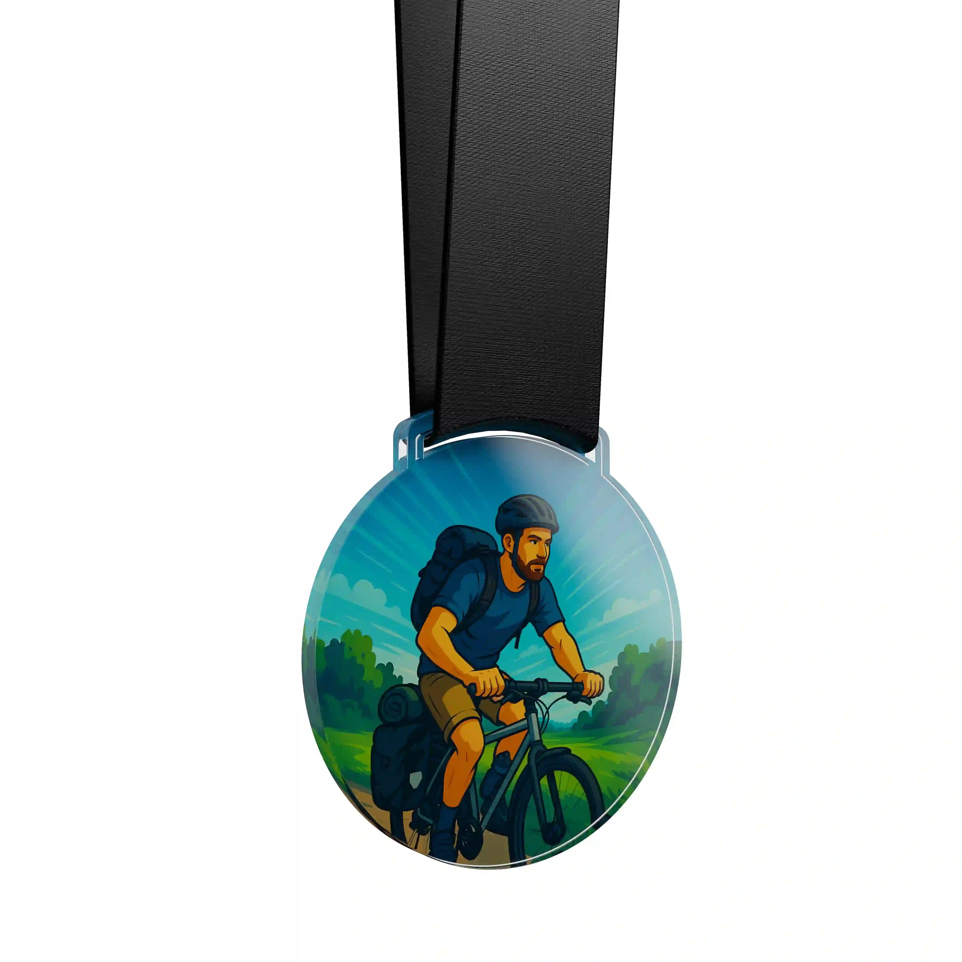 médaille en acrylique d'un homme faisant du cyclotourisme
