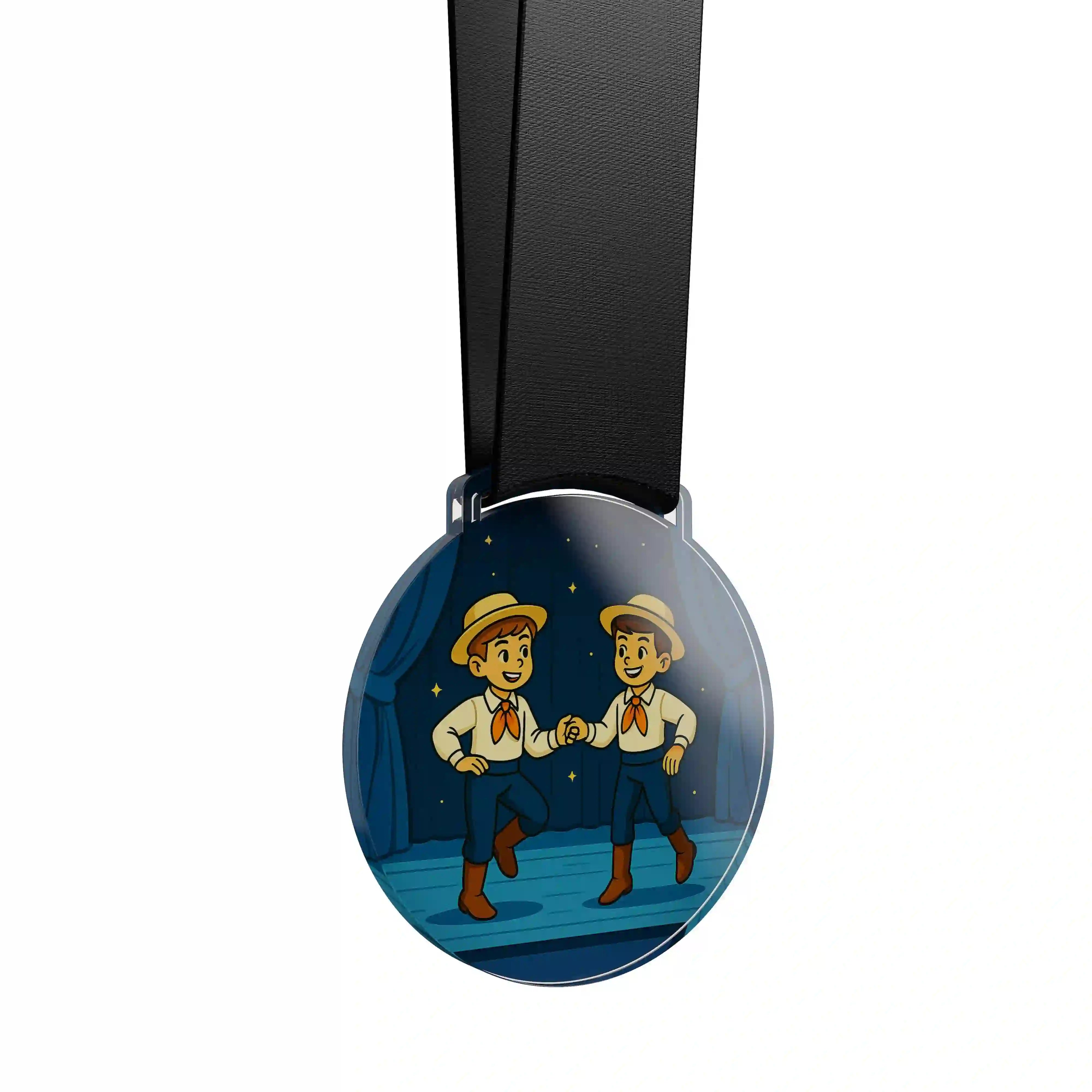 médaille acrylique d'un duo de jeune garçon faisant de la danse folklorique 