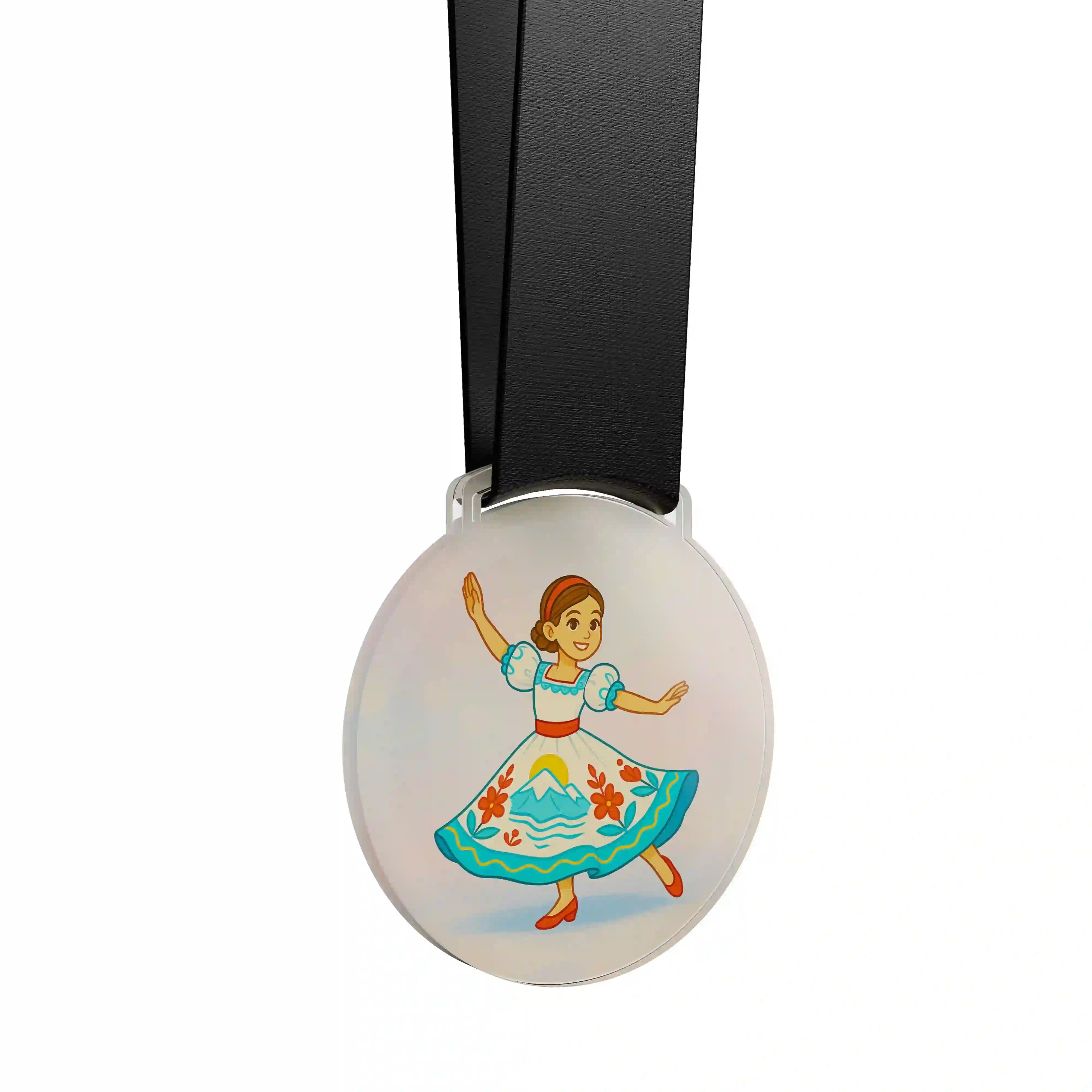 médaille acrylique d'une jeune fille faisant de la danse folklorique 