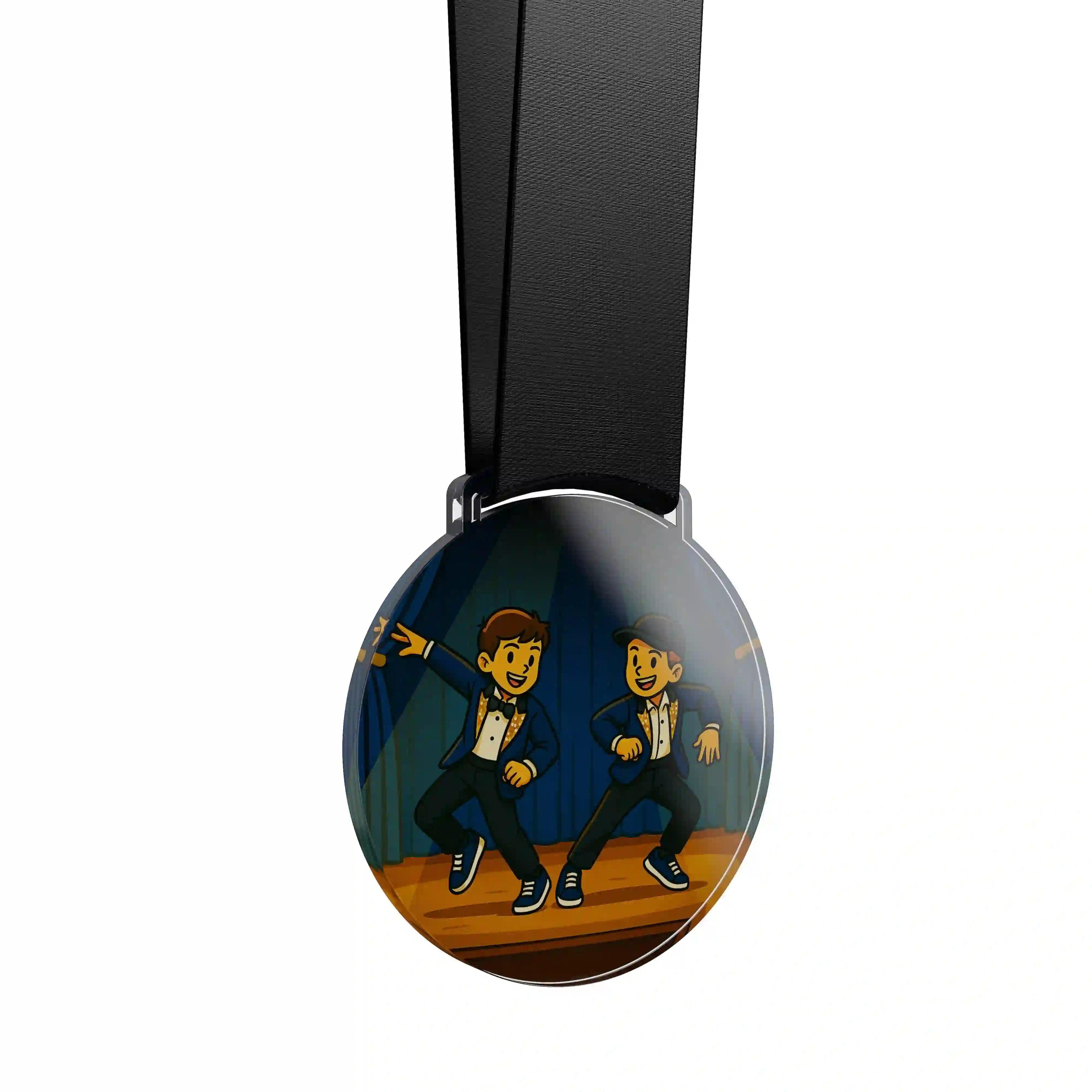 médaille acrylique d'un duo de  jeune garçon faisant de la danse hip hop