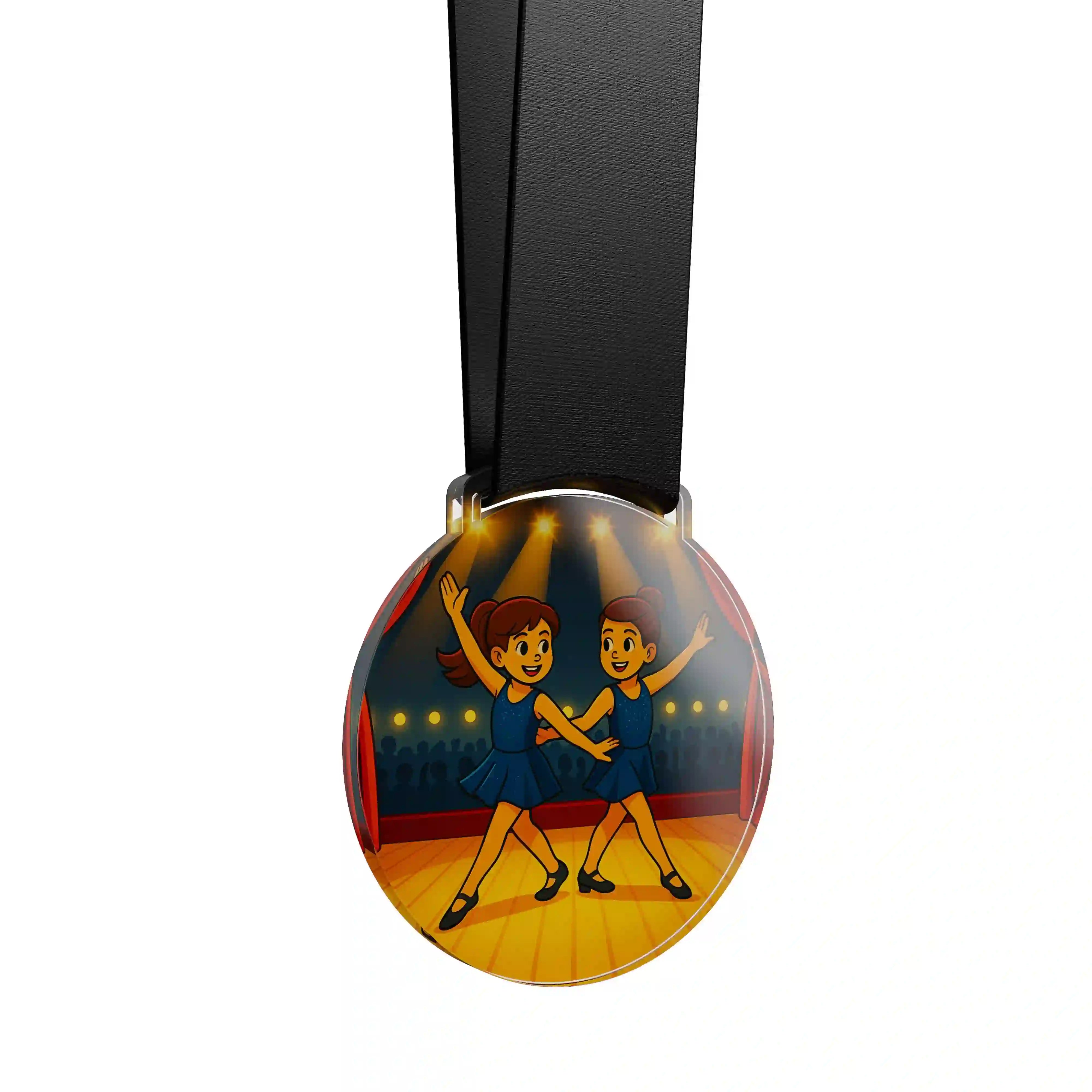 médaille acrylique d'un duo de jeune fille faisant de la danse jazz