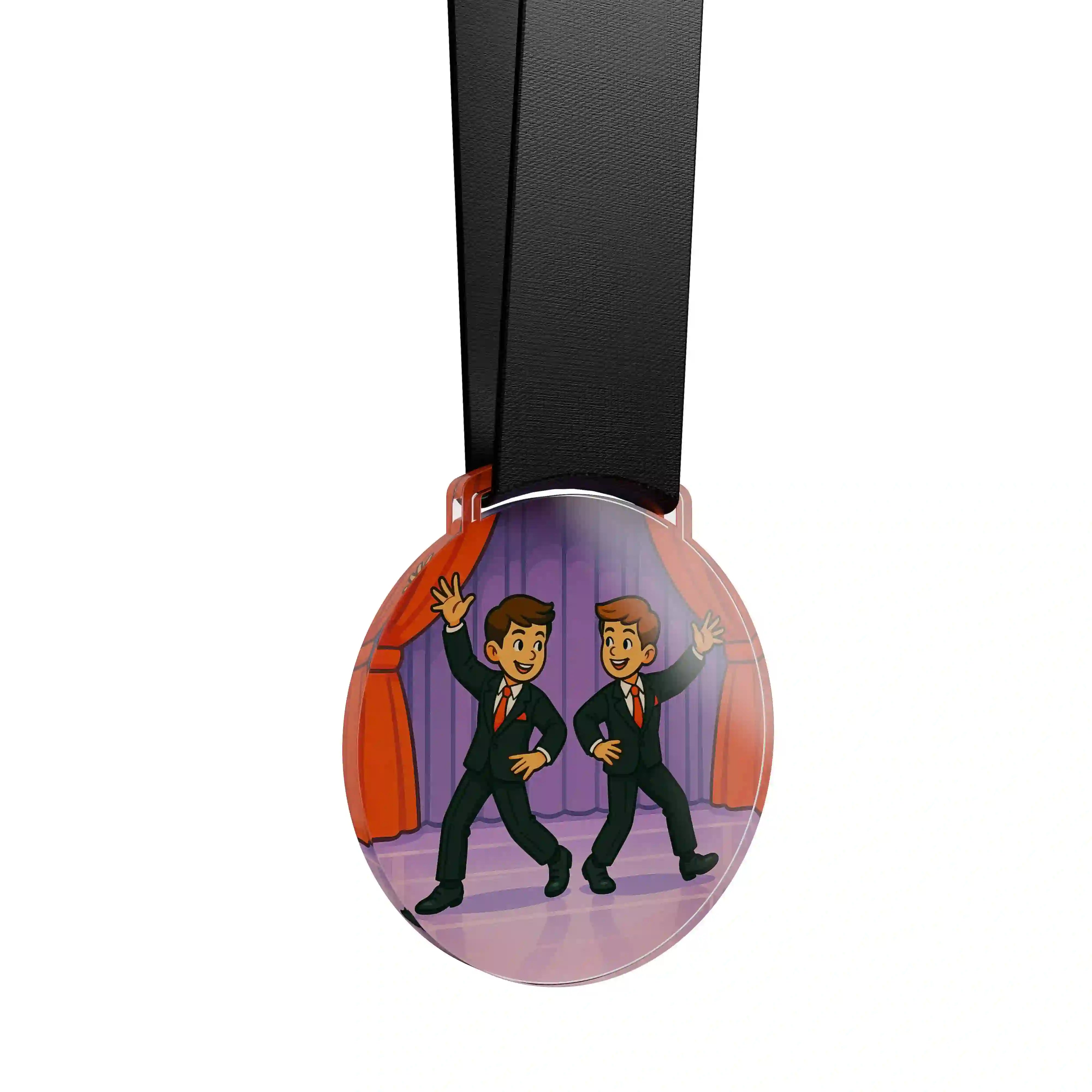 médaille acrylique d'un duo de jeune garçon faisant de la danse jazz