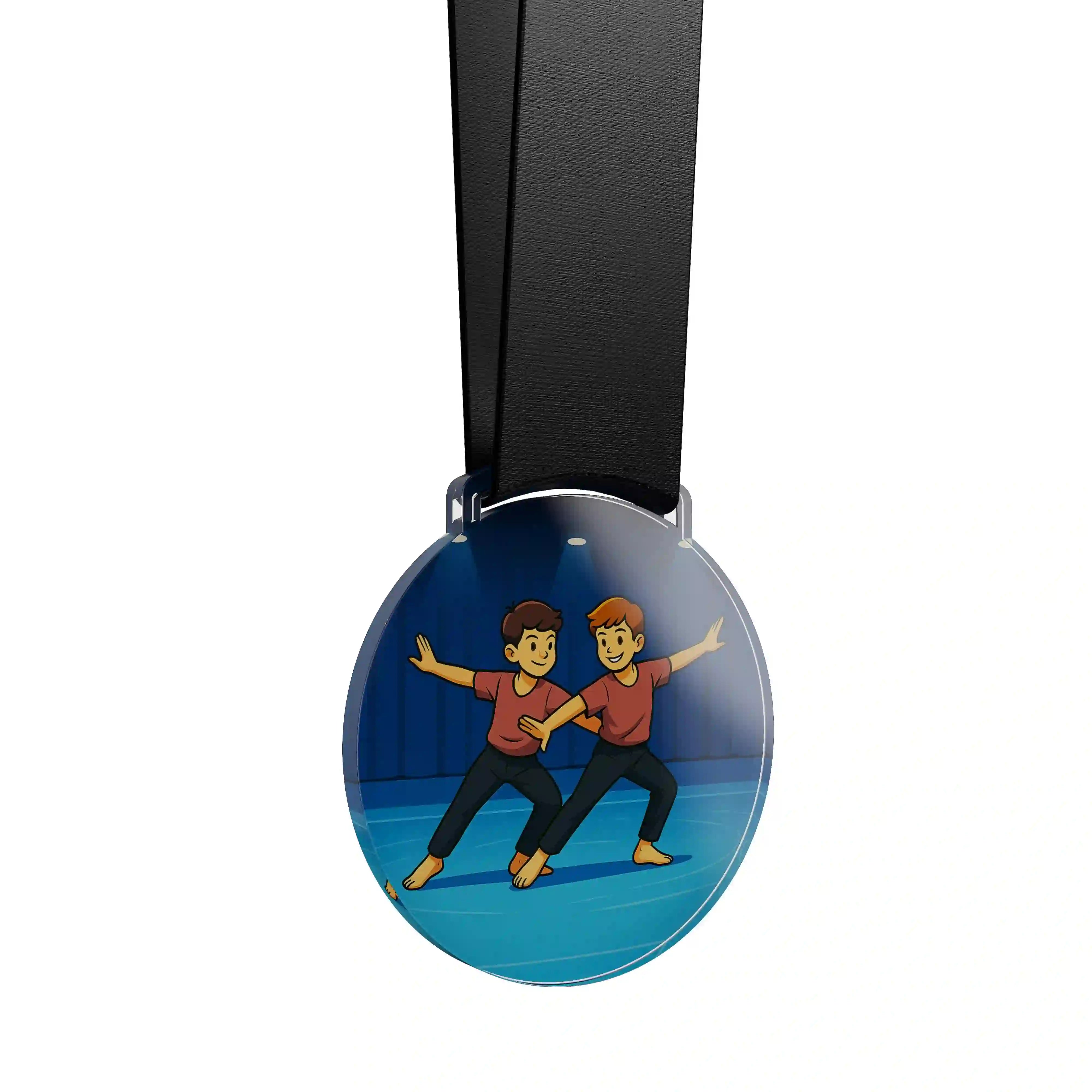médaille acrylique d'un duo de jeune garçon faisant de la danse moderne