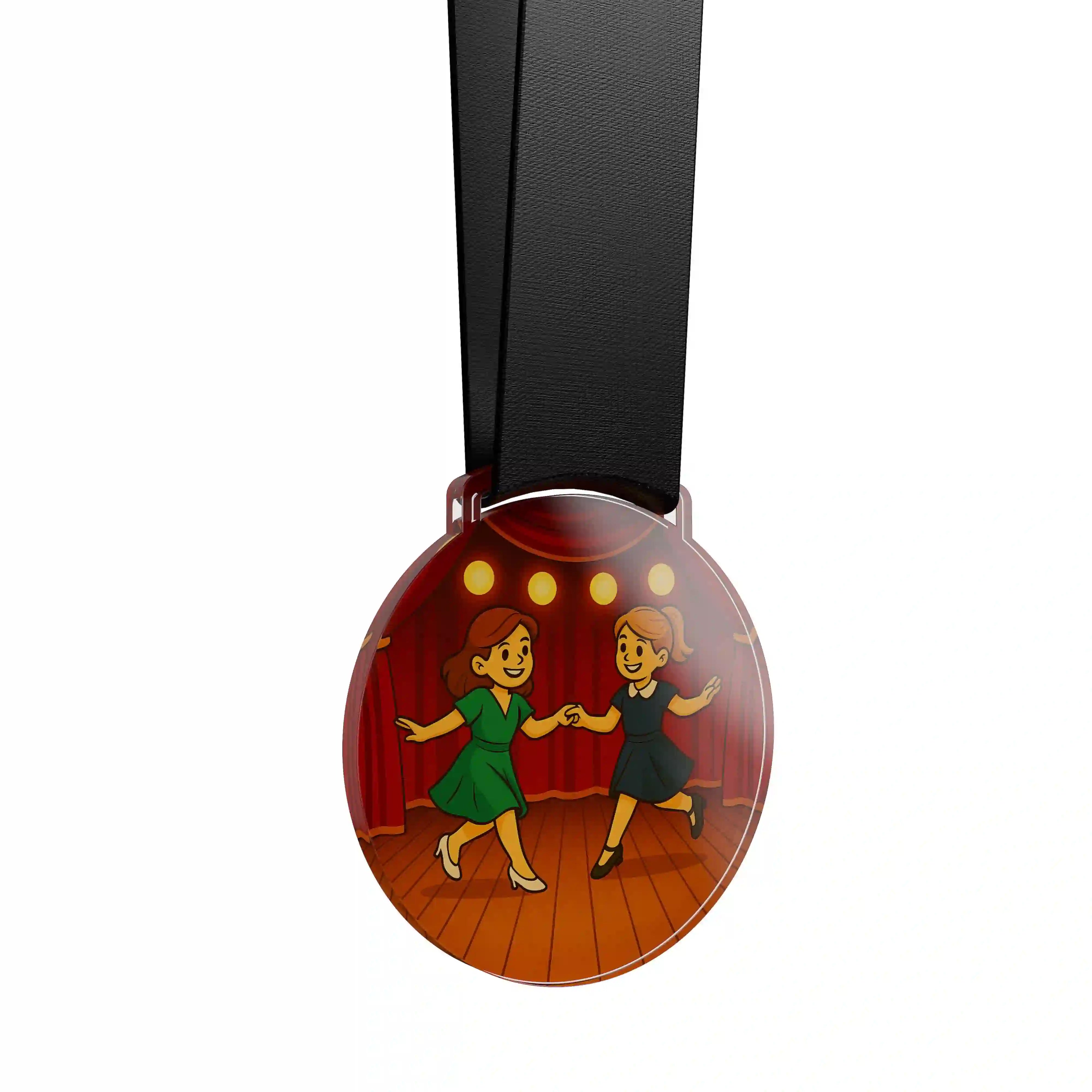 médaille acrylique d'un duo de jeune fille faisant de la danse swing