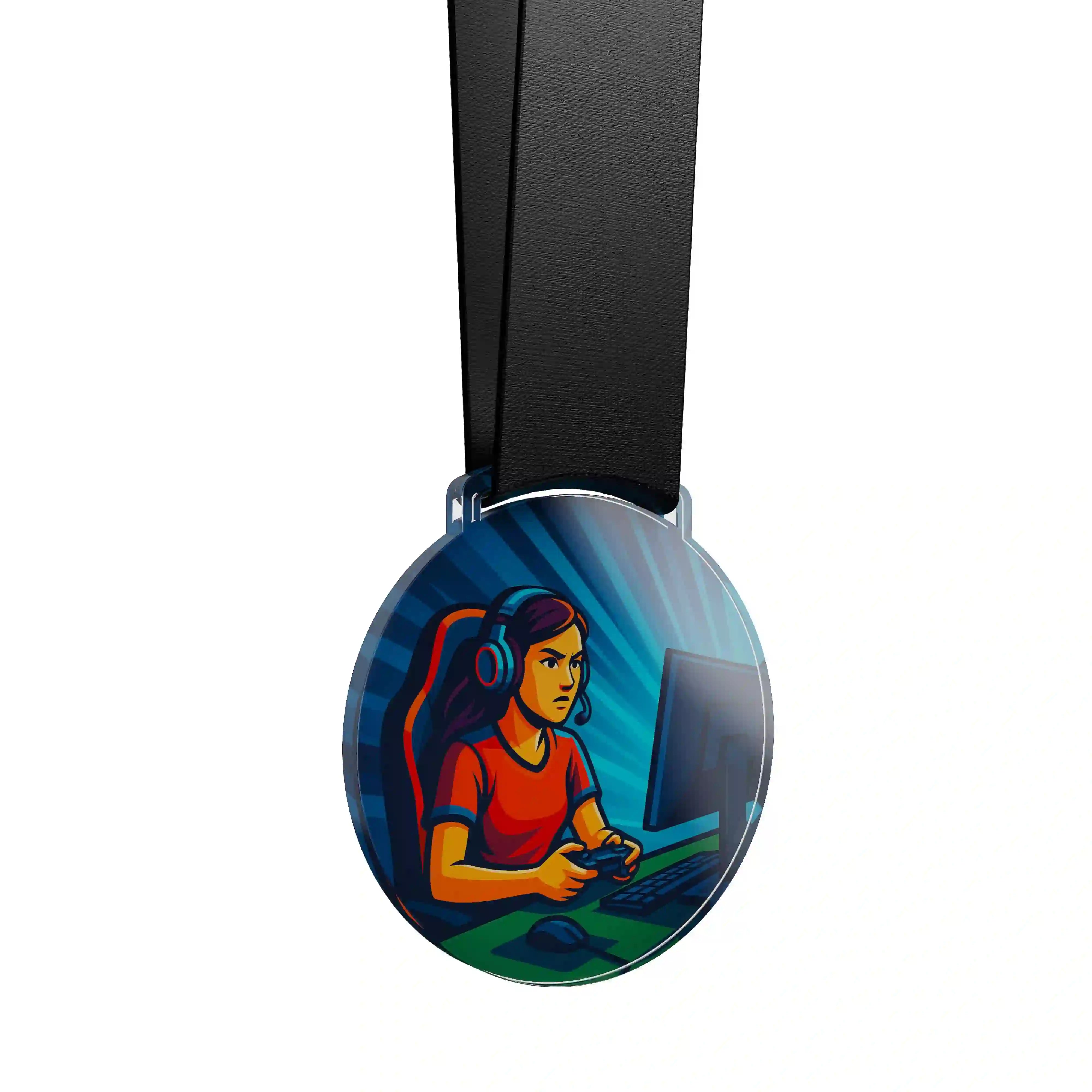 médaille en acrylique d'une joueuse d'e-sport