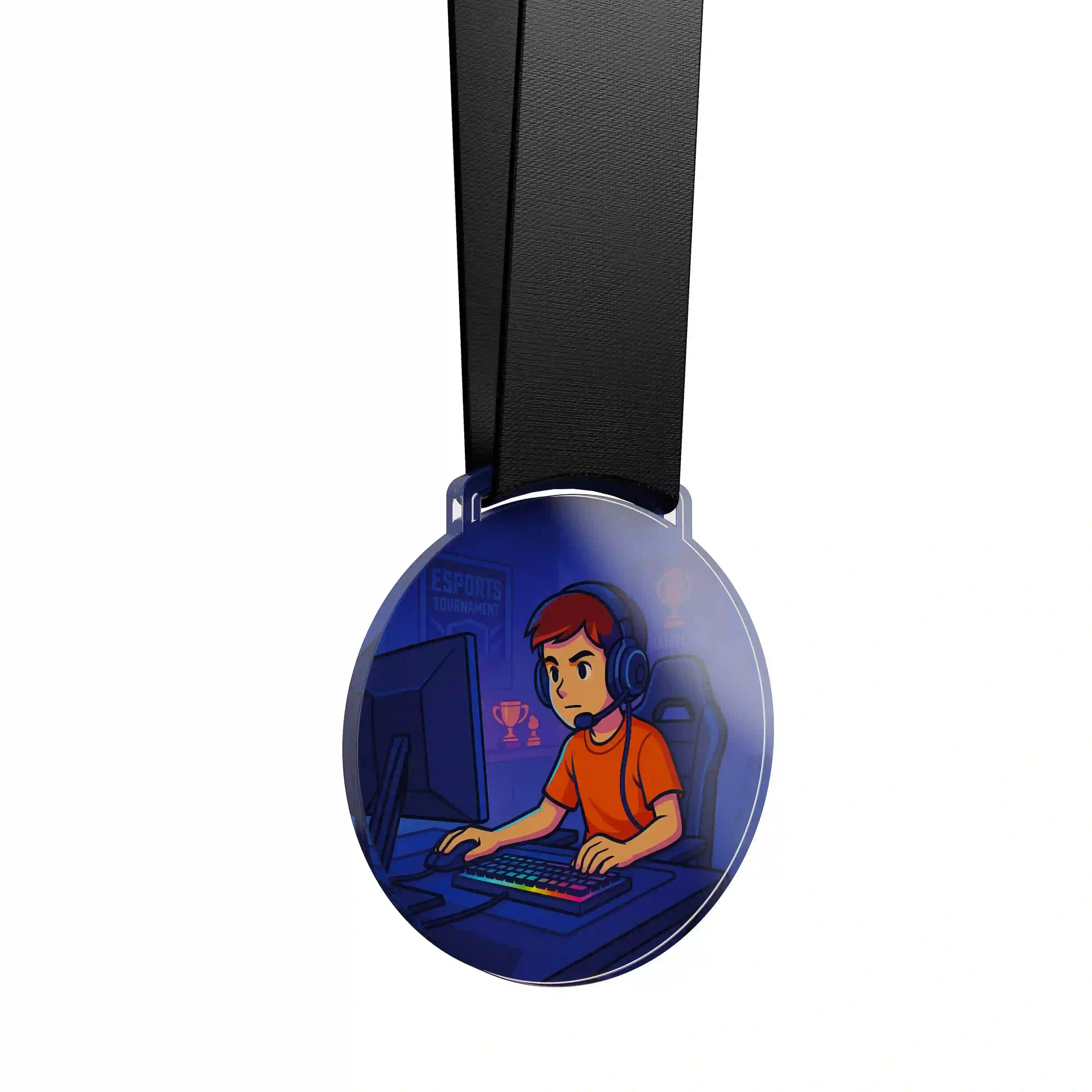 médaille acrylique d'un jeune garçon faisant de l'easport