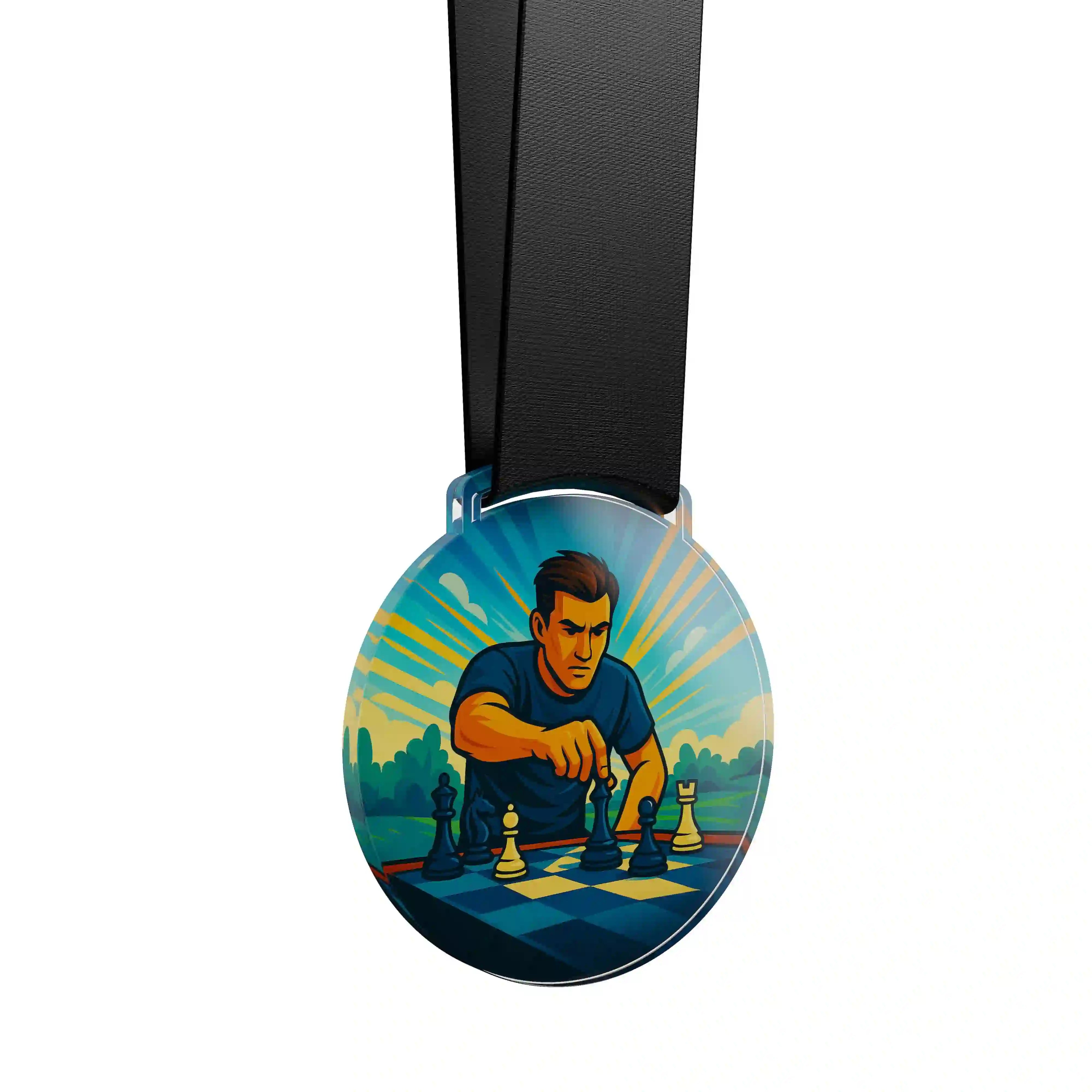 médaille acrylique d'un homme faisant des échecs 