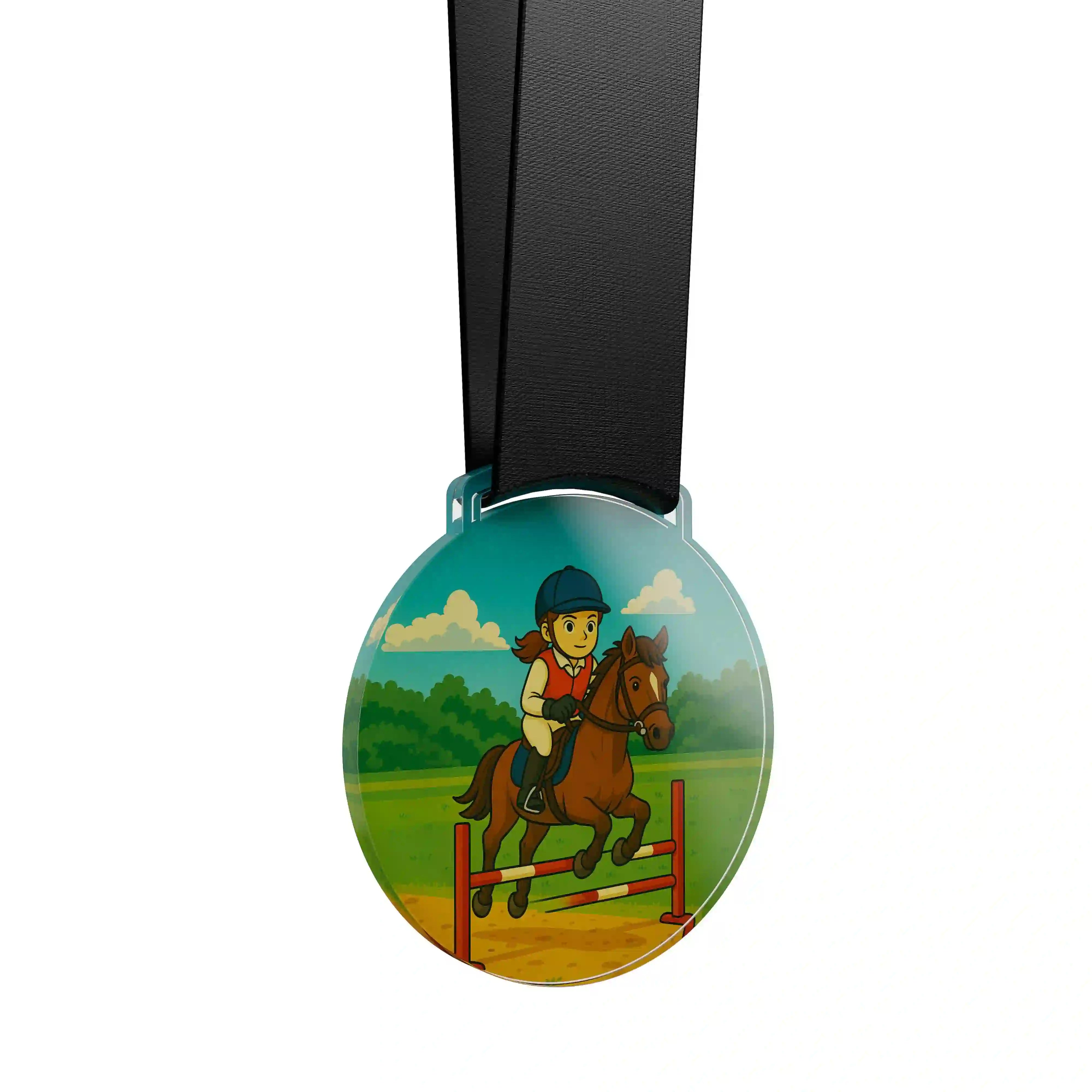 médaille acrylique d'une jeune fille faisant de l’équestre CCE