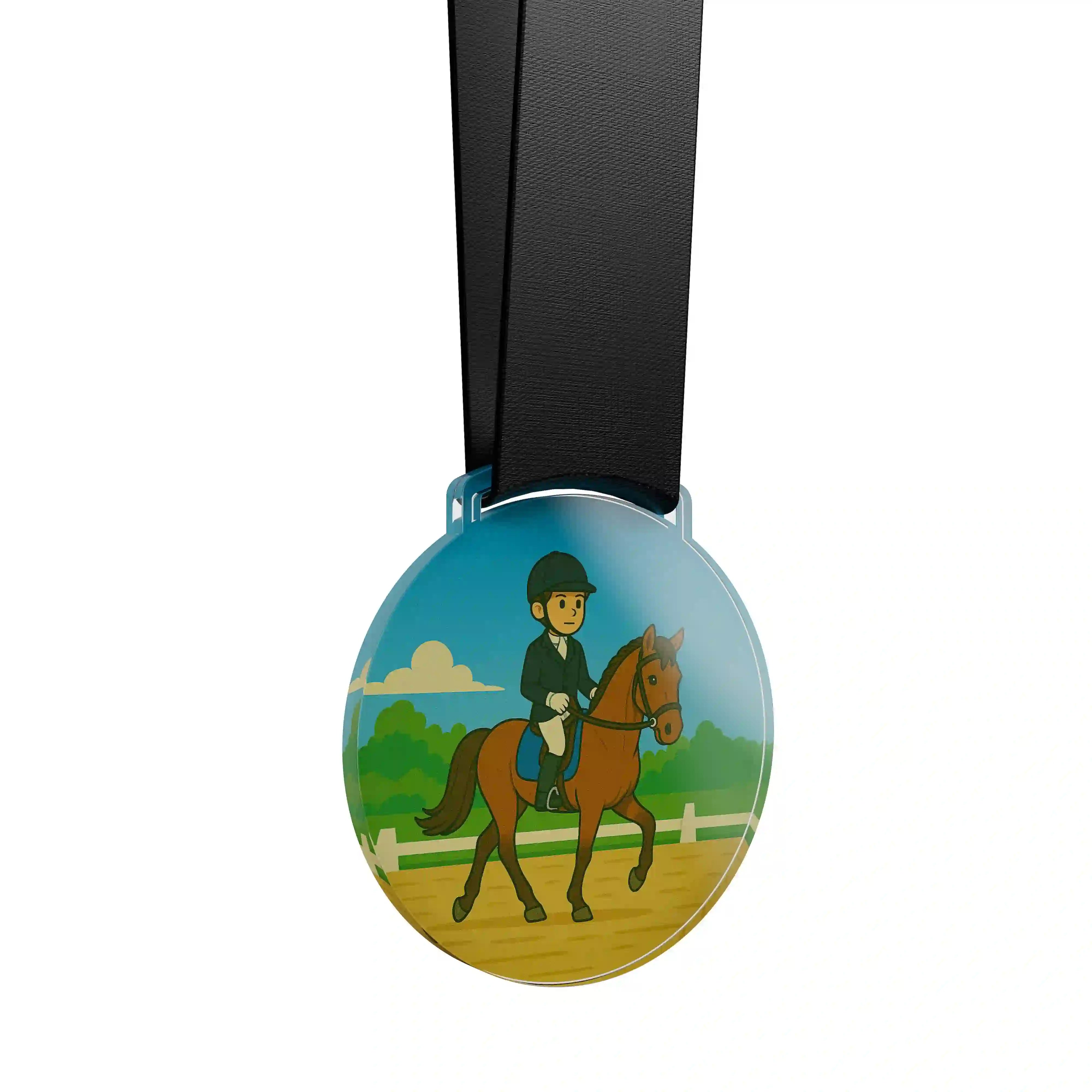 médaille acrylique d'un jeune garçon faisant de l’équestre CCE