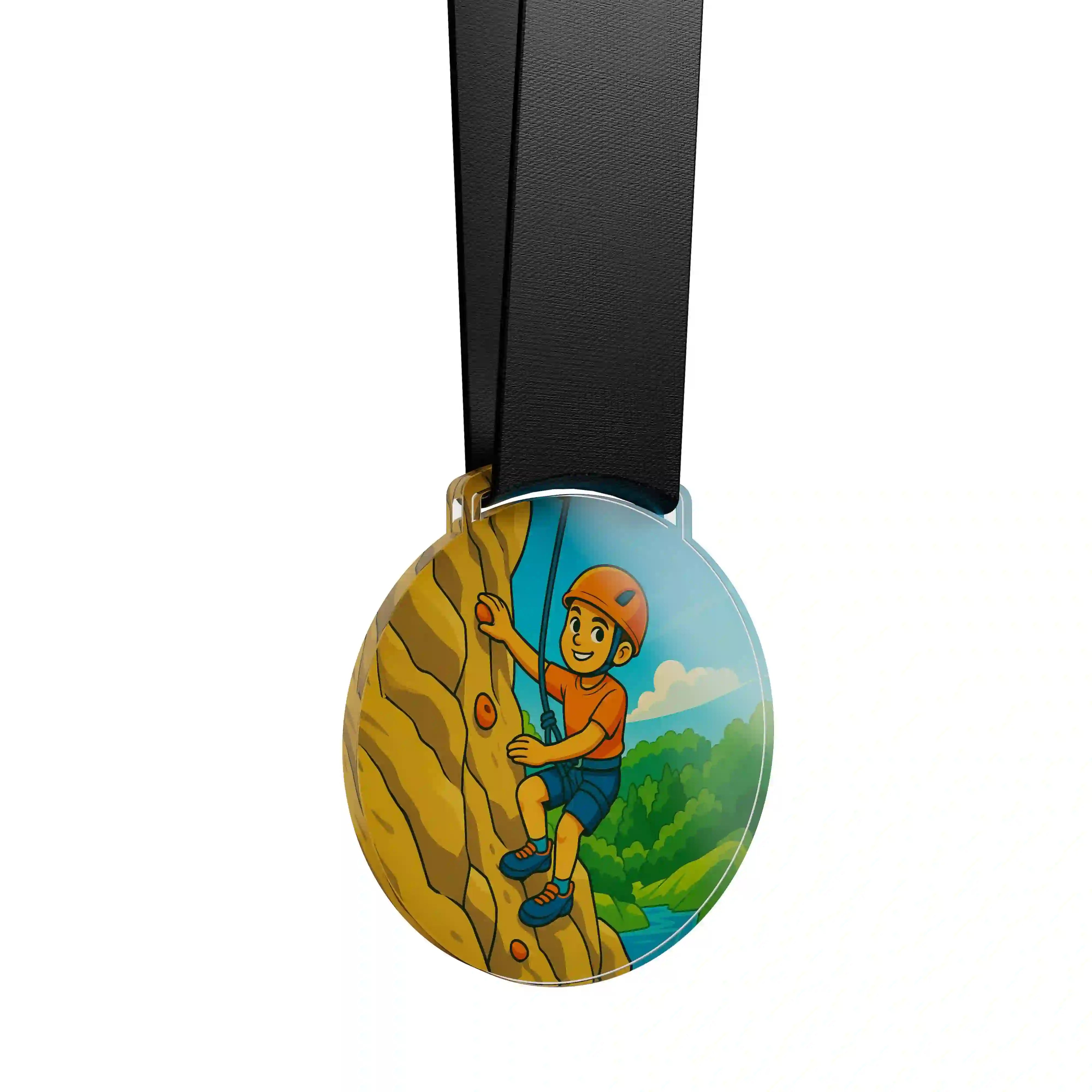 médaille acrylique d'un jeune garçon faisant de l'escalade