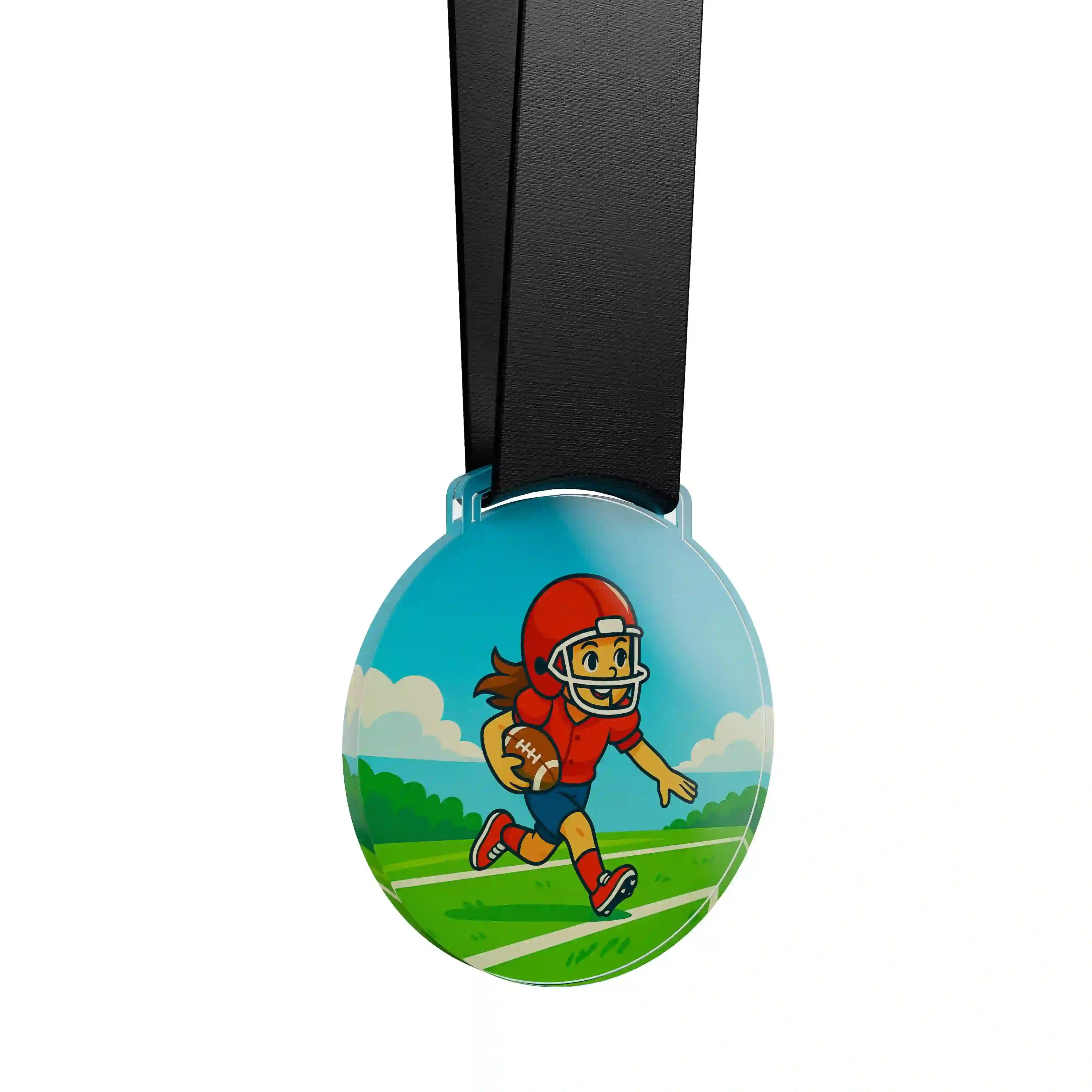 médaille acrylique d'une jeune fille faisant du football américain 