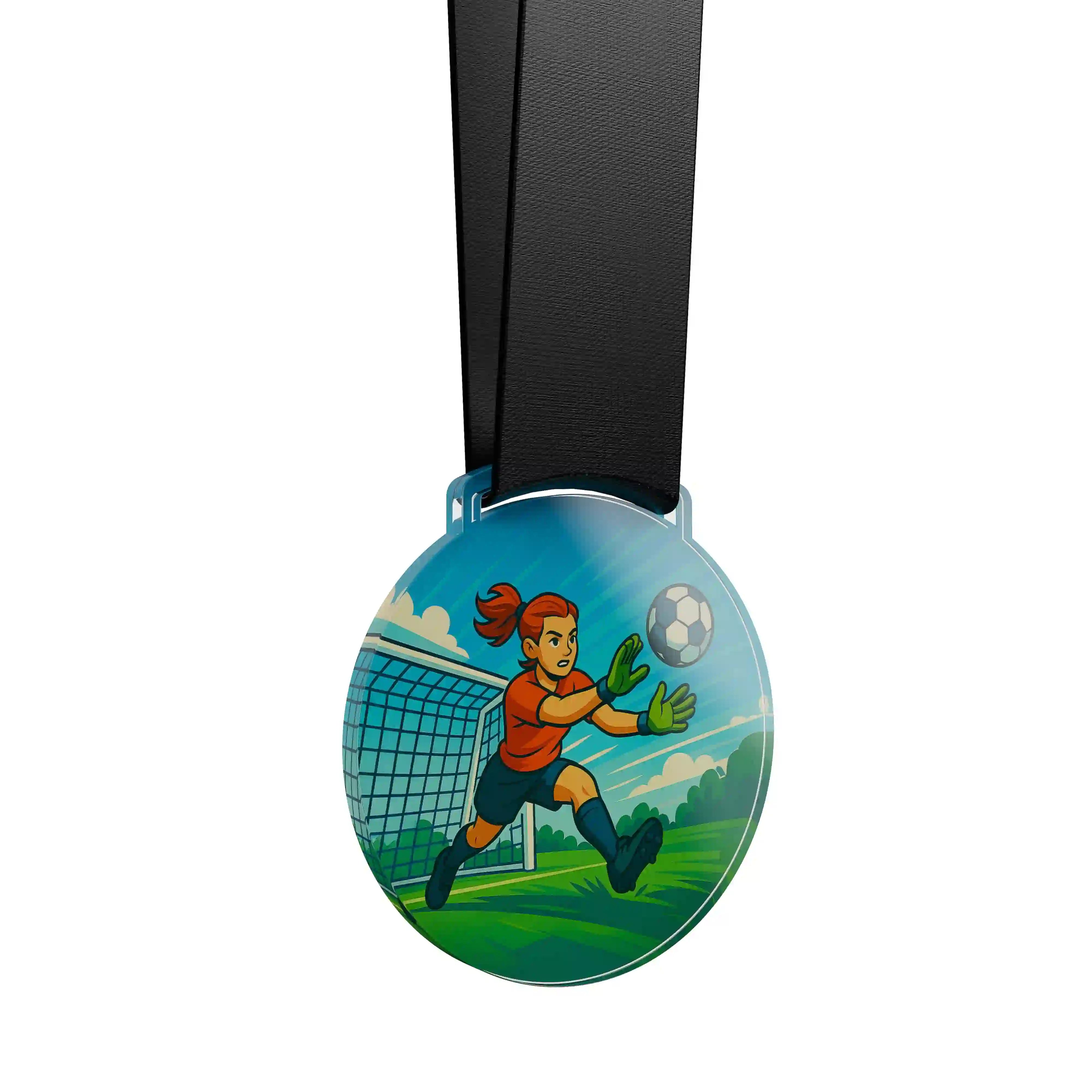 médaille acrylique d'une femme gardienne de foot