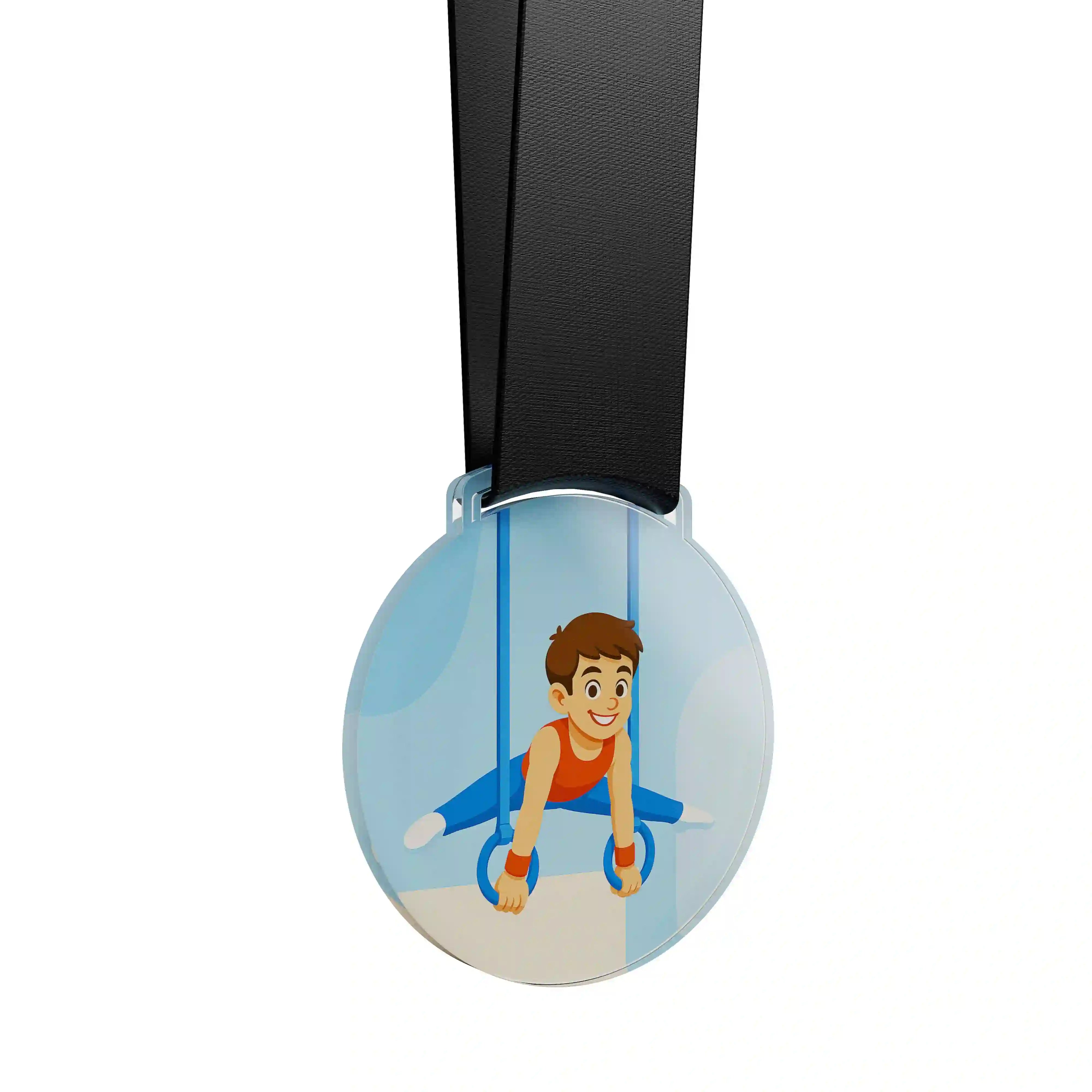 médaille acrylique d'un jeune garçon faisant de la gymnastique 