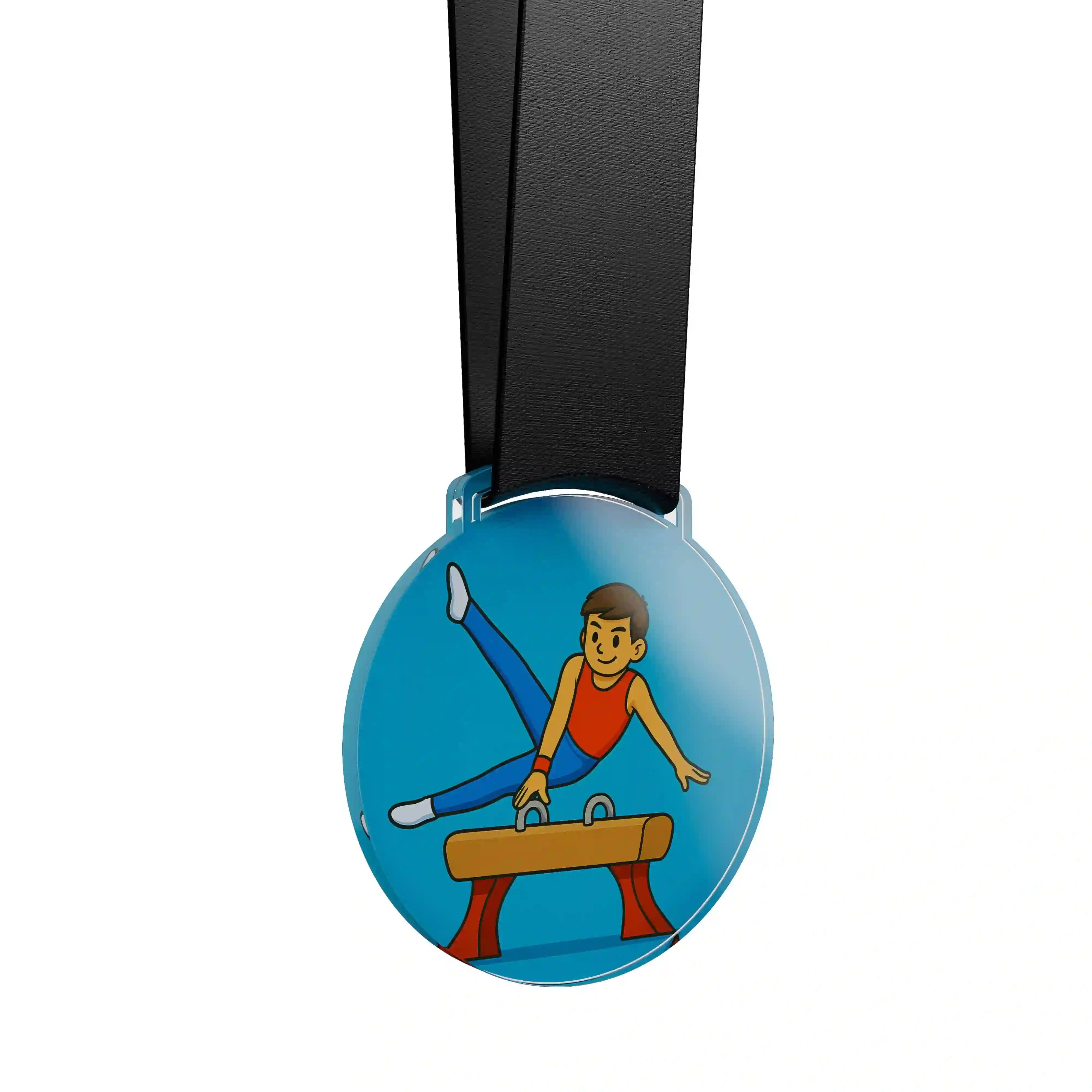 médaille acrylique d'un jeune garçon faisant de la gymnastique 