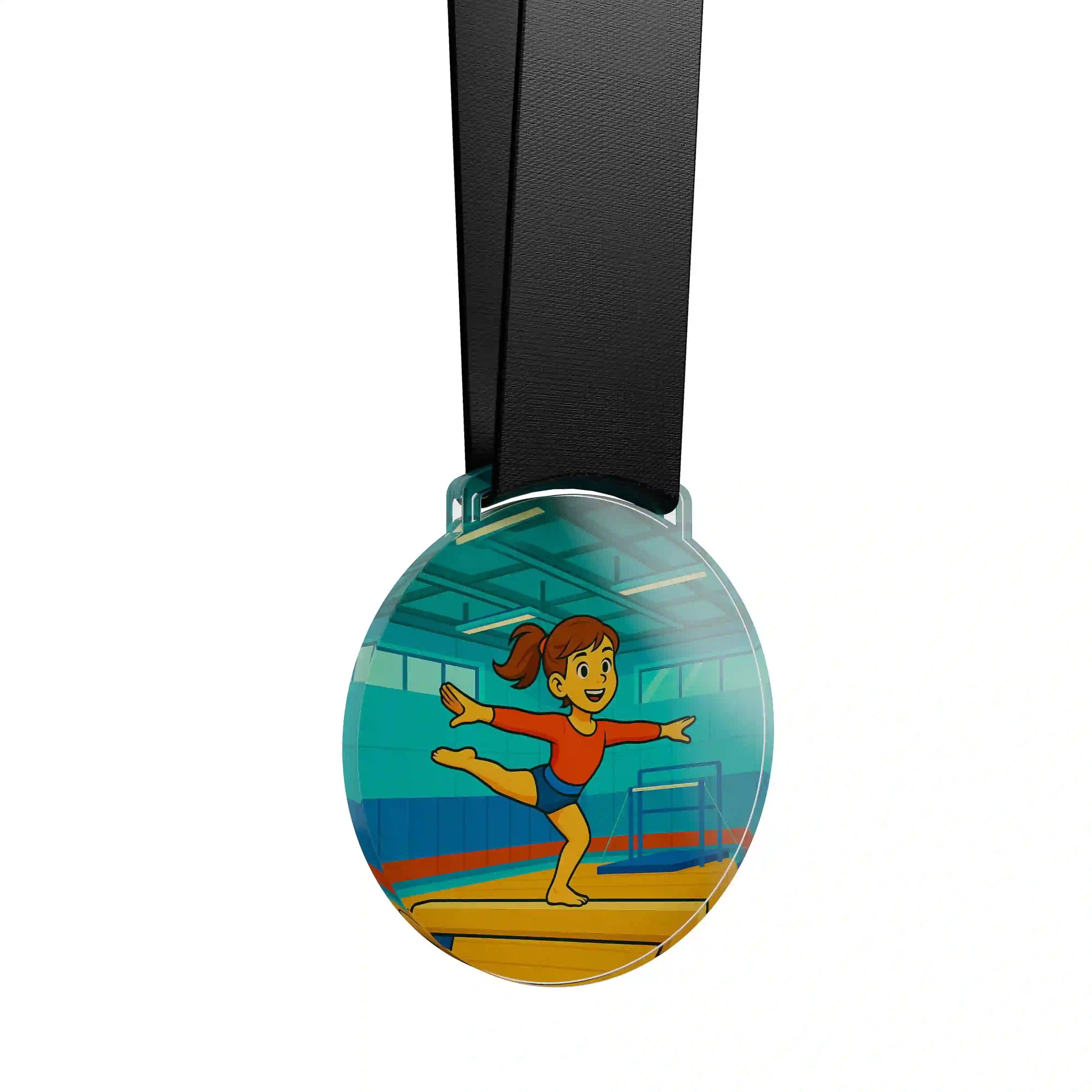 médaille acrylique d'une jeune fille faisant de la gymnastique 