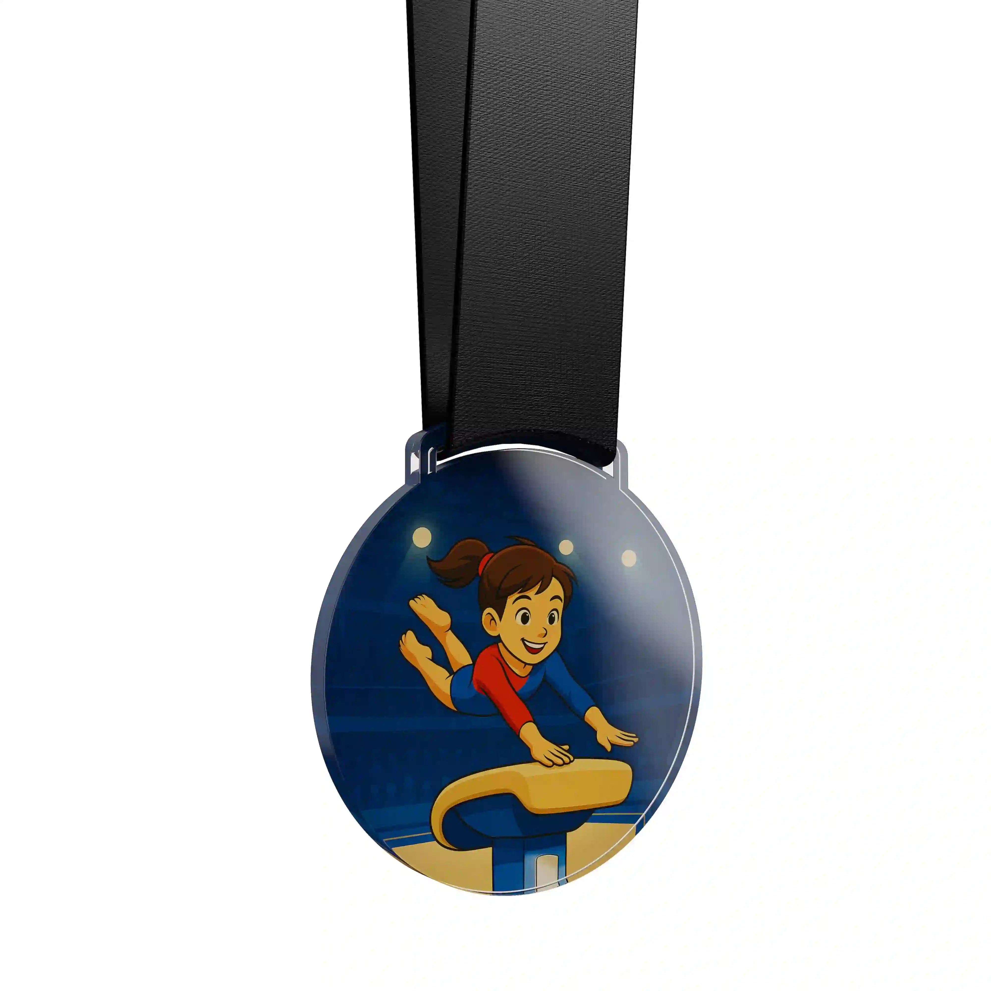 médaille acrylique d'une jeune fille faisant de la gymnastique 