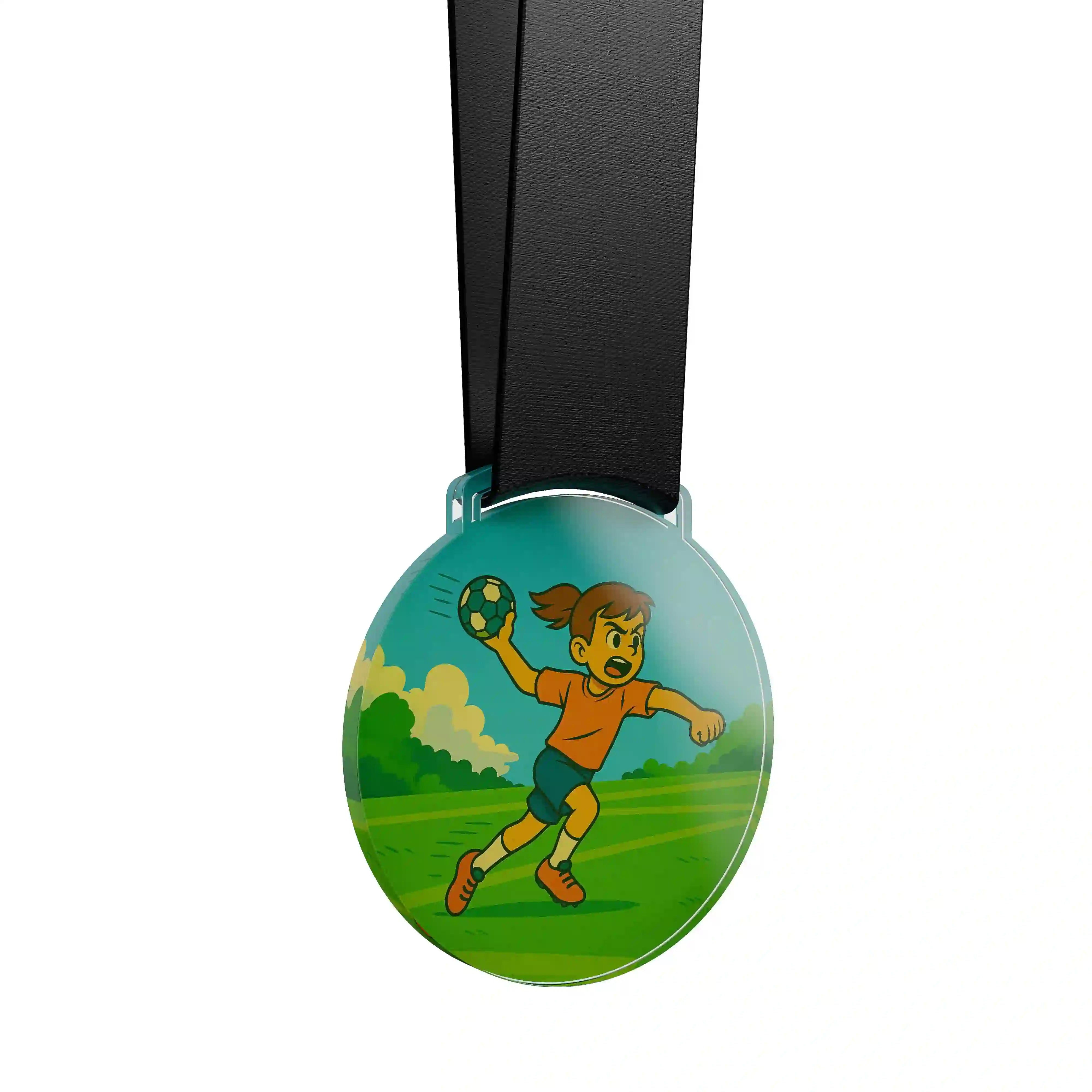 médaille acrylique d'un jeune garçon faisant du handball