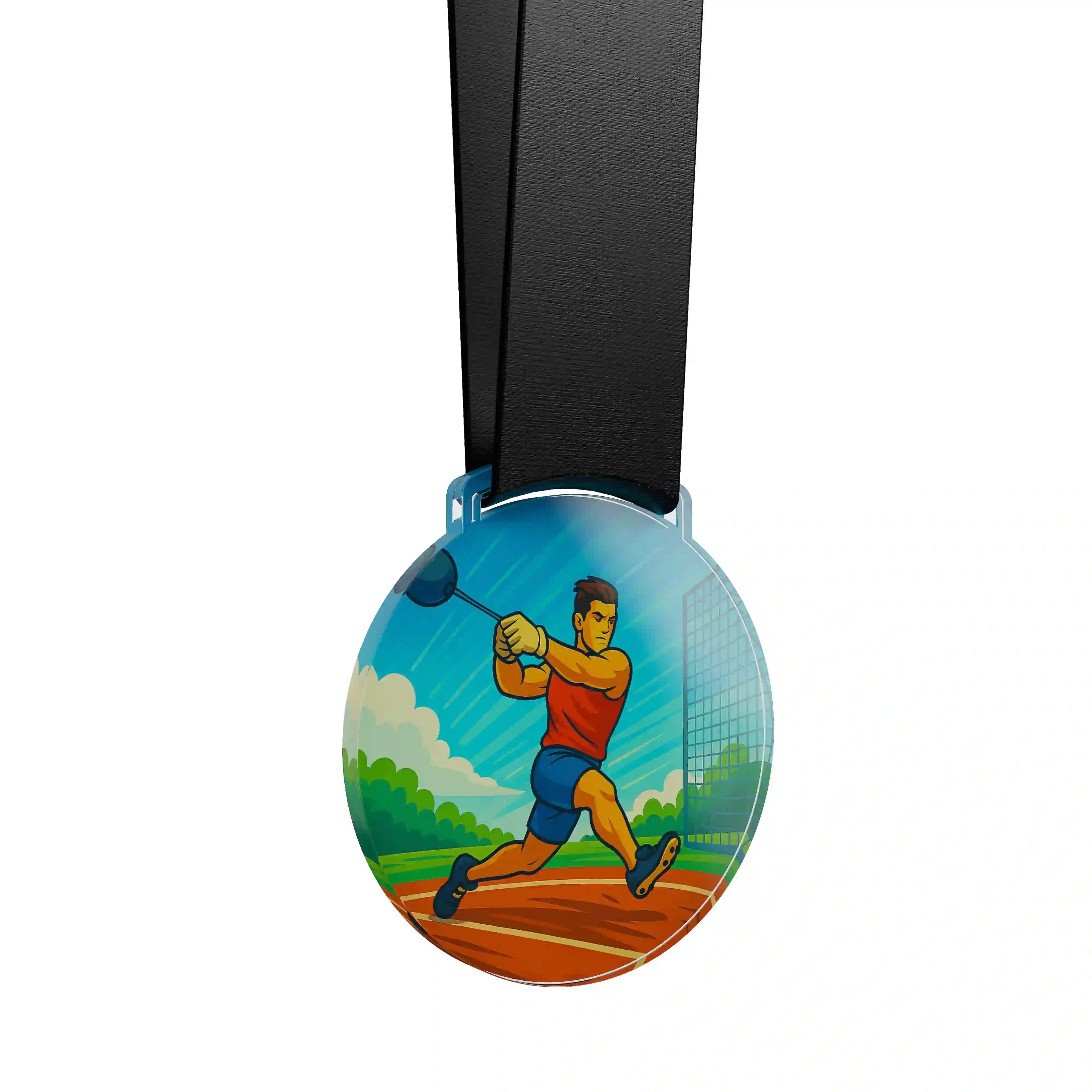 médaille acrylique d'un homme faisant du lancer du marteau 