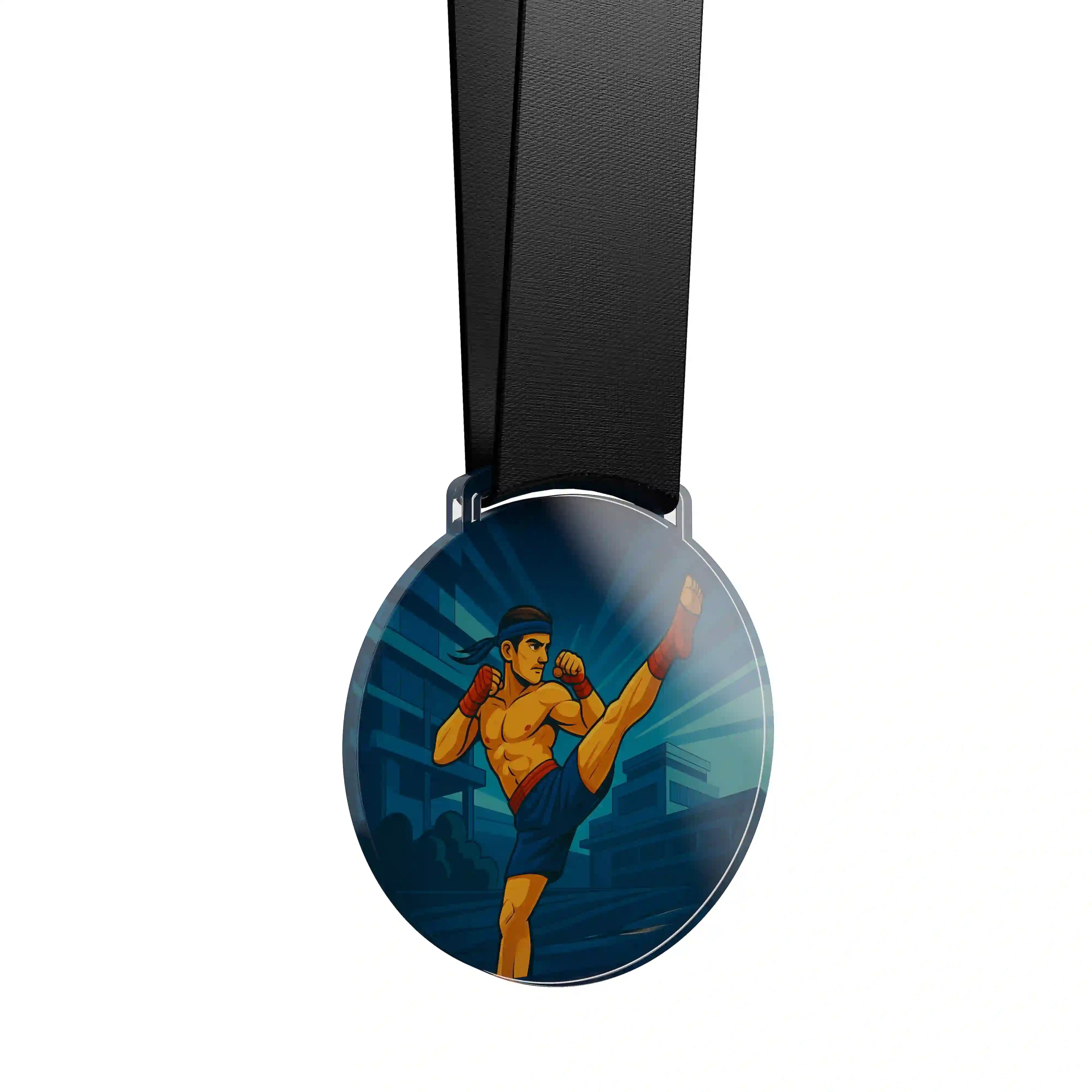 médaille acrylique d'un homme faisant du muay thaï 