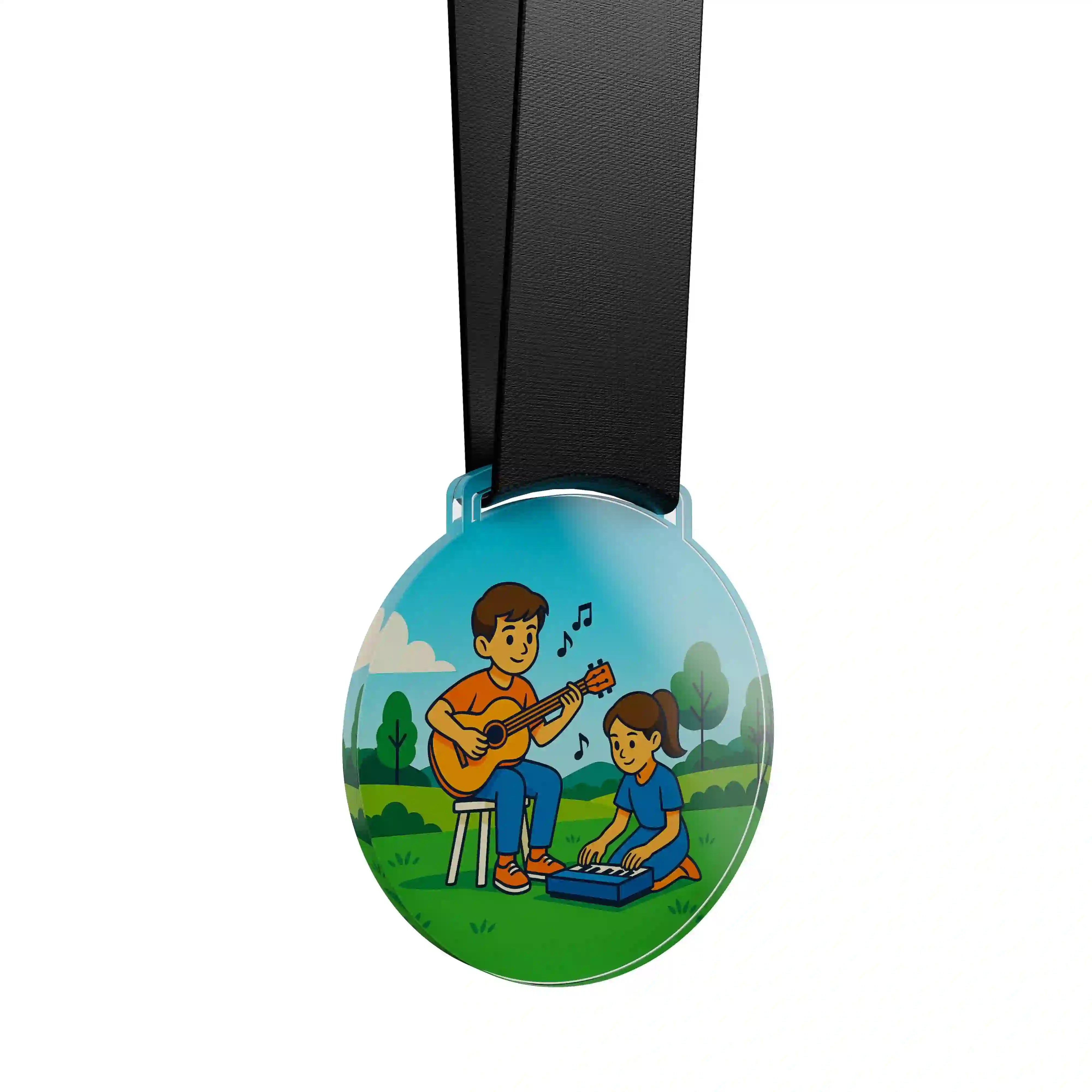 médaille acrylique deux de enfants faisant de la musique 