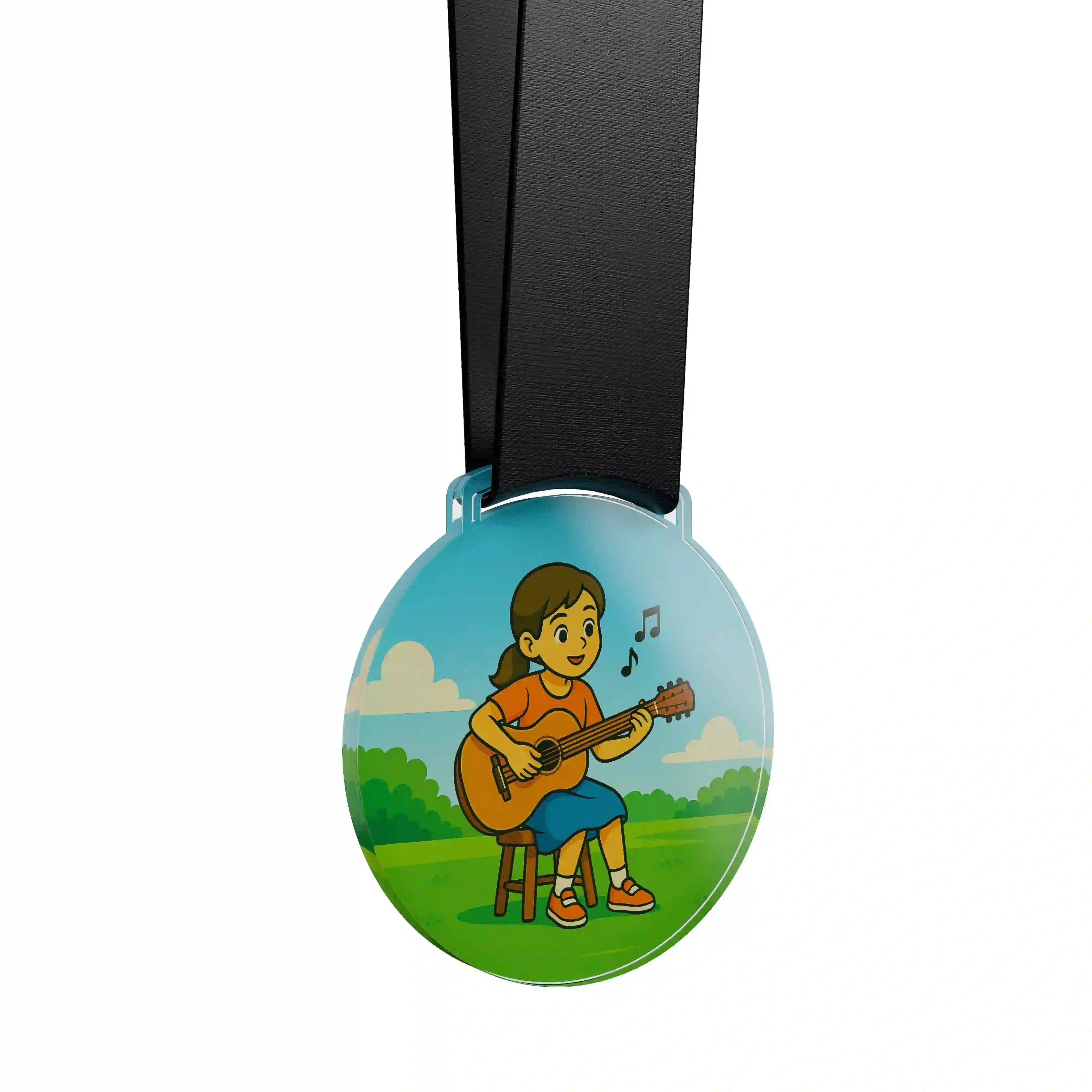 médaille acrylique d'une jeune fille faisant de la musique 
