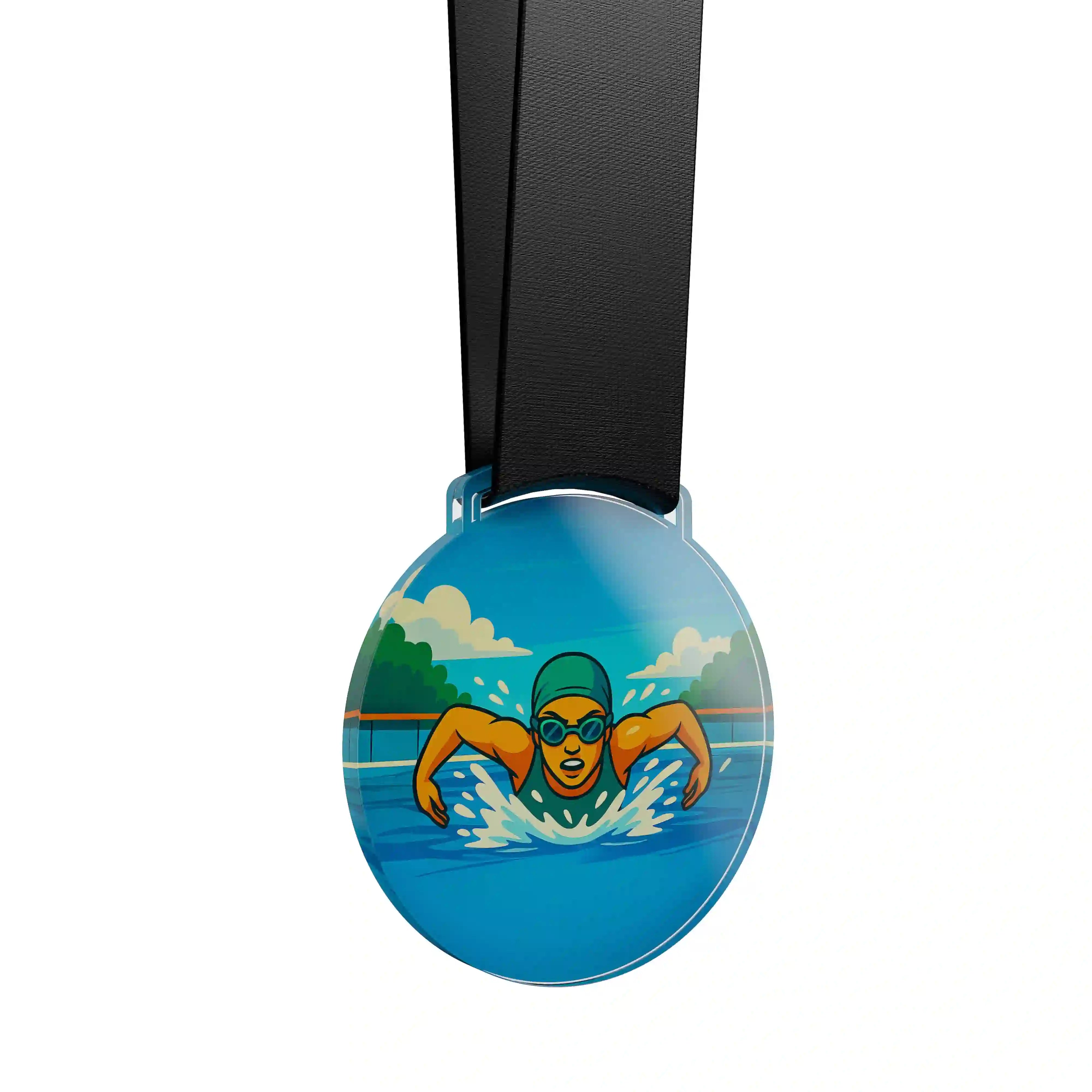 médaille acrylique d'une femme faisant de la natation
