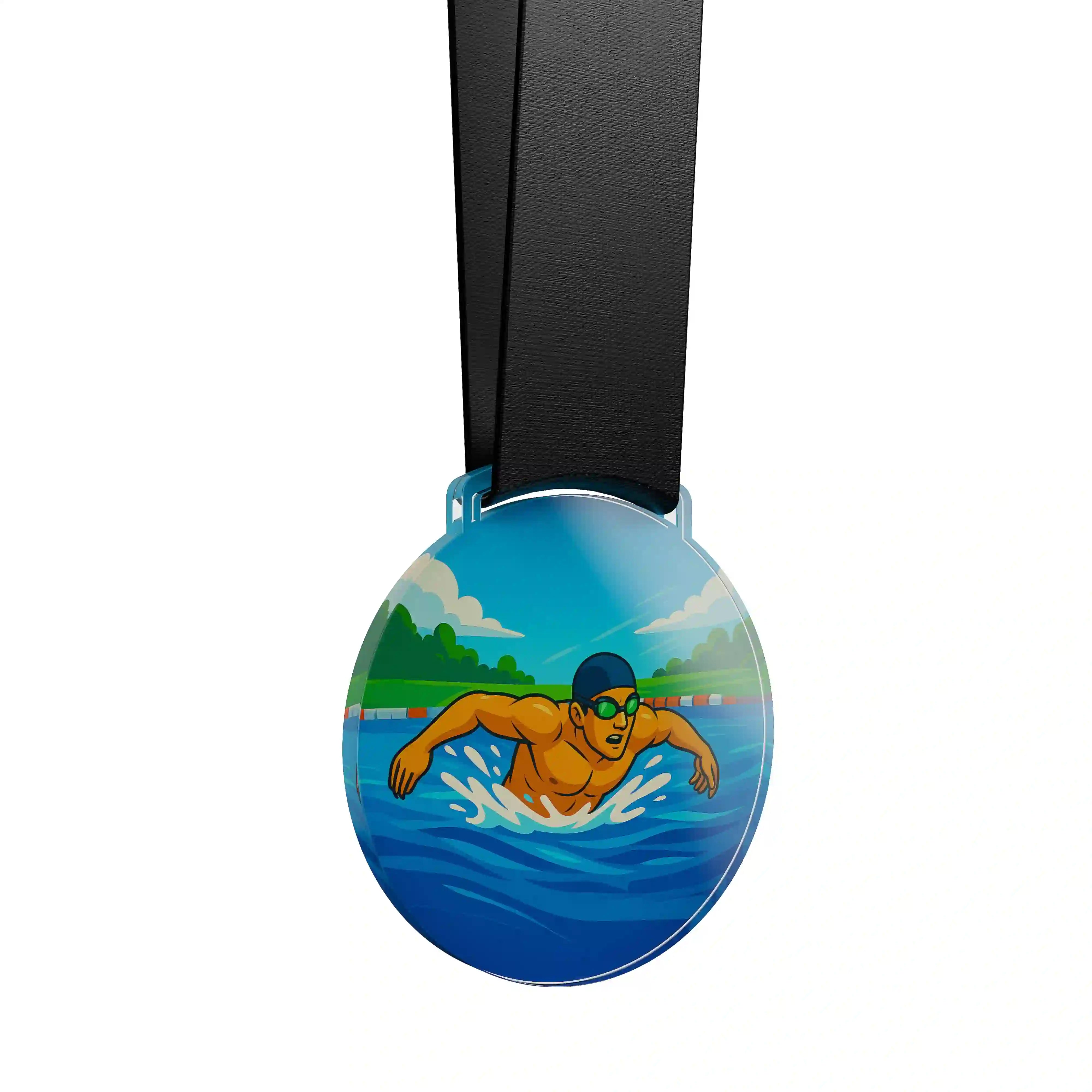 médaille acrylique d'un homme faisant de la natation 