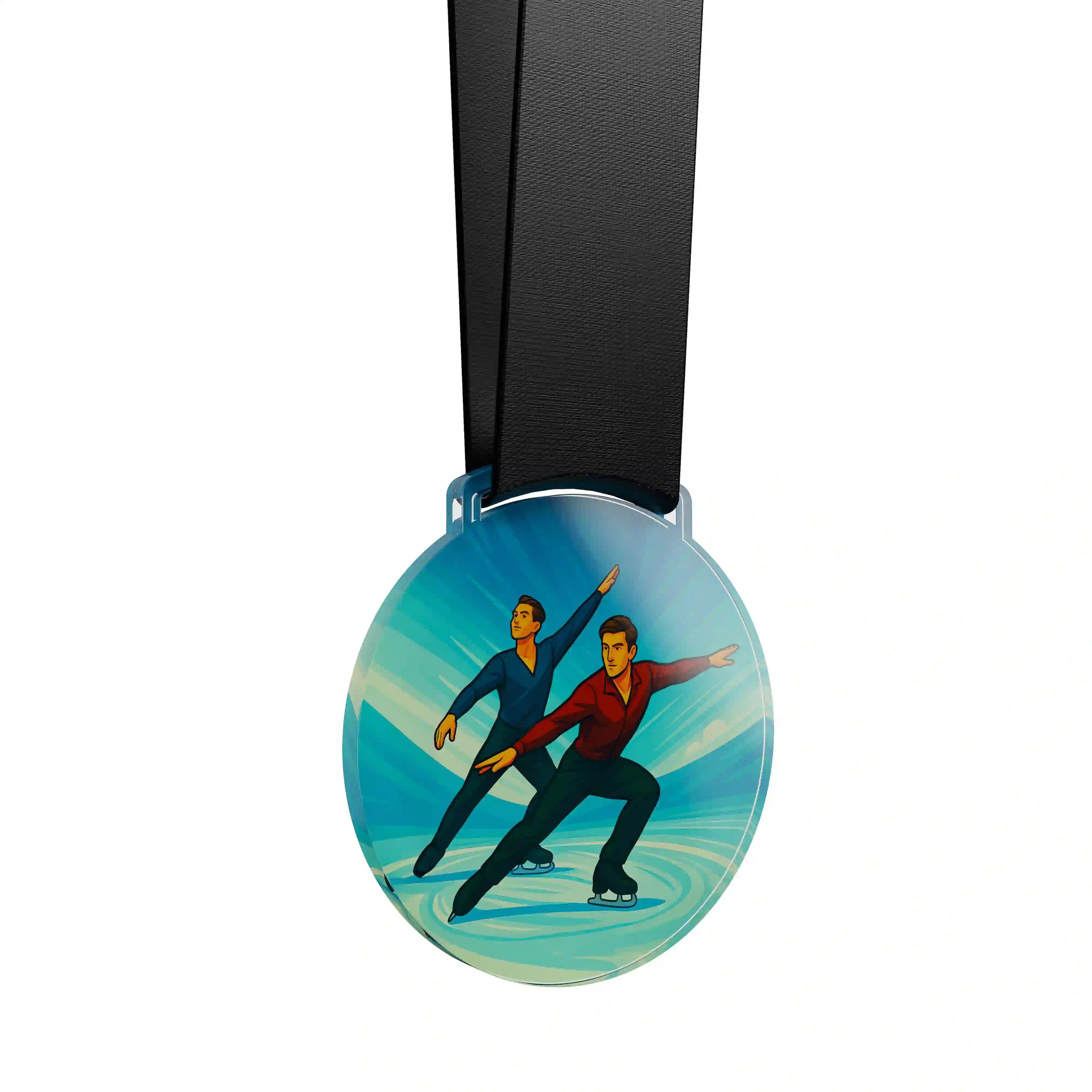 médaille acrylique d'un duo d'homme faisant du patinage artistique 