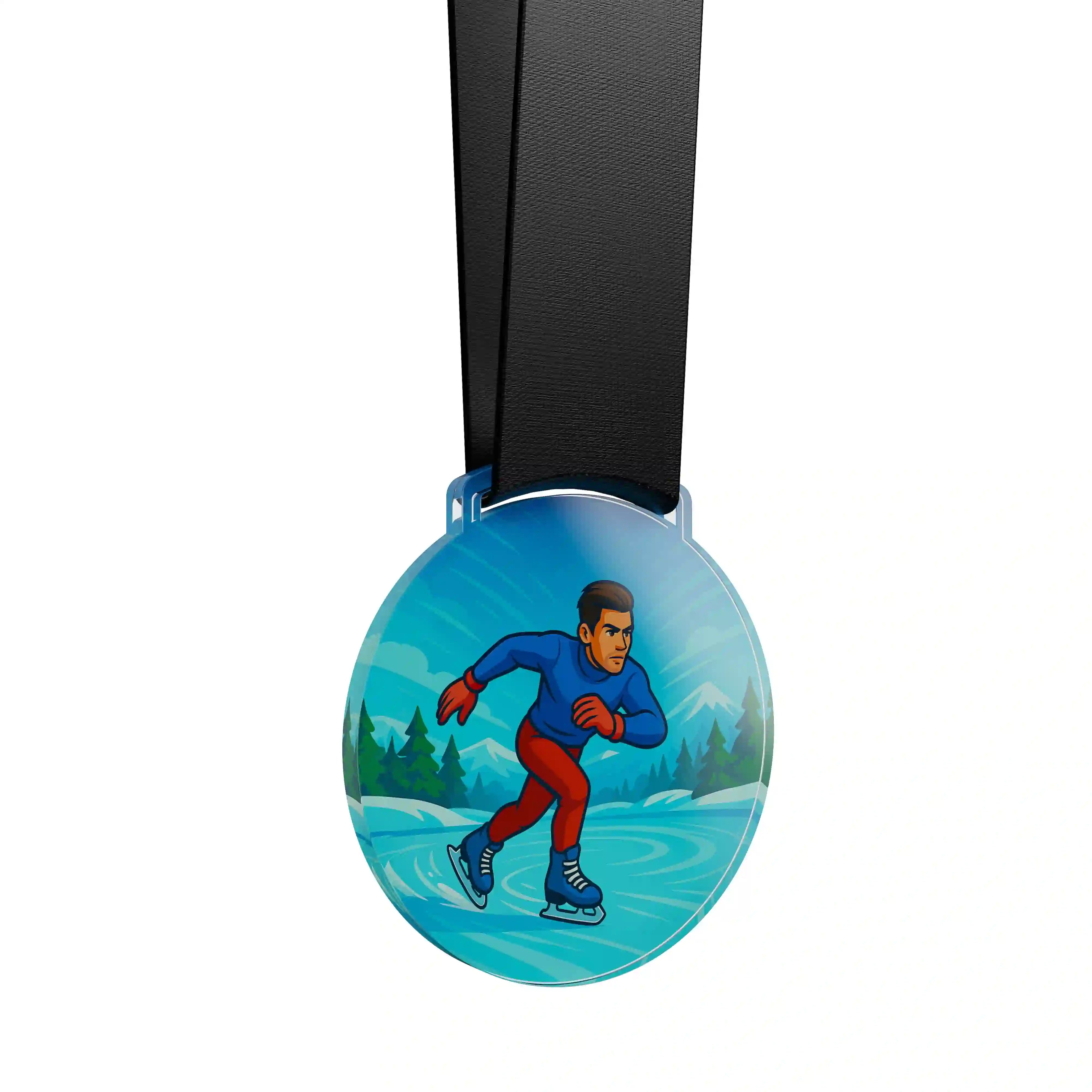 médaille acrylique d'un homme faisant du patin