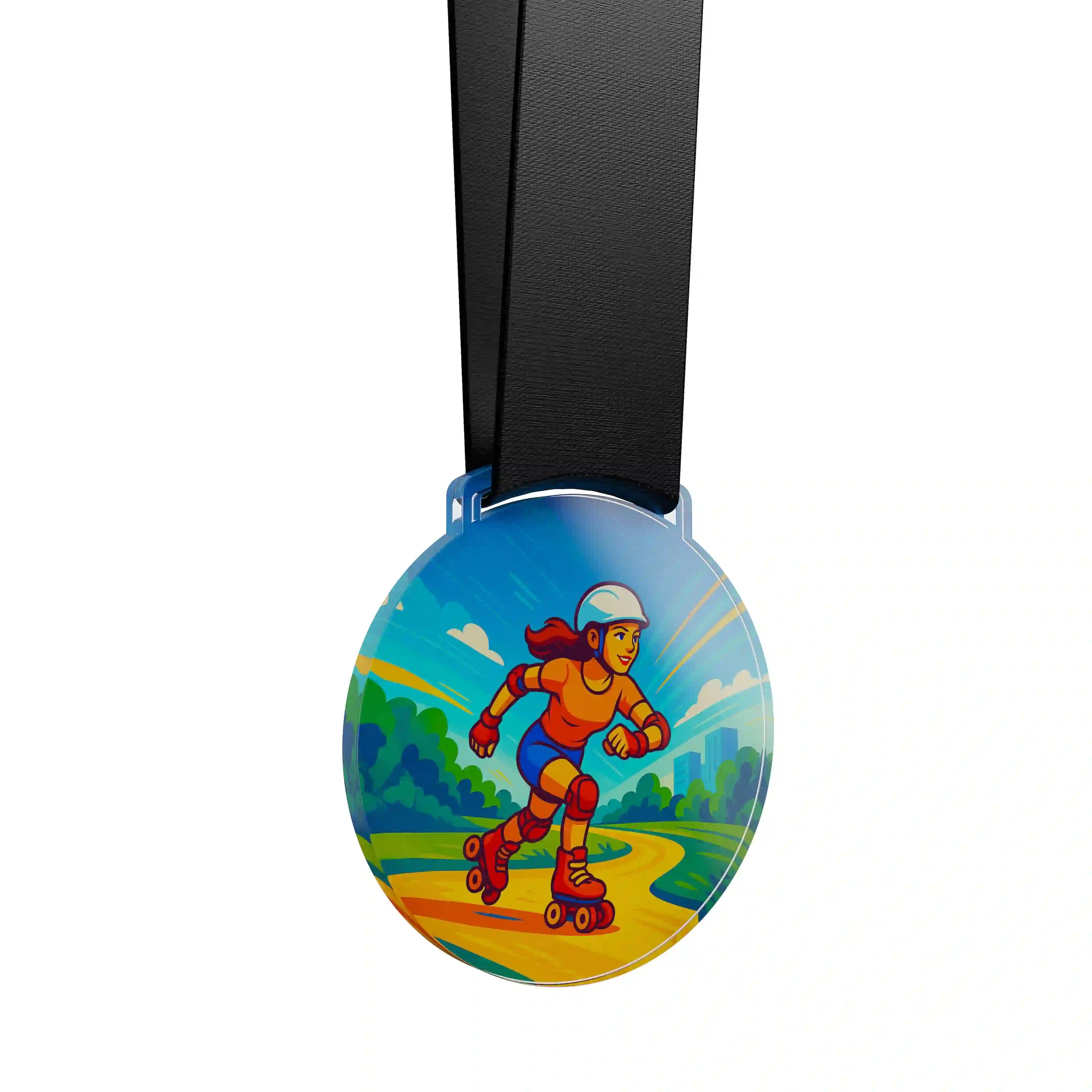 médaille acrylique d'une femme faisant du patin 