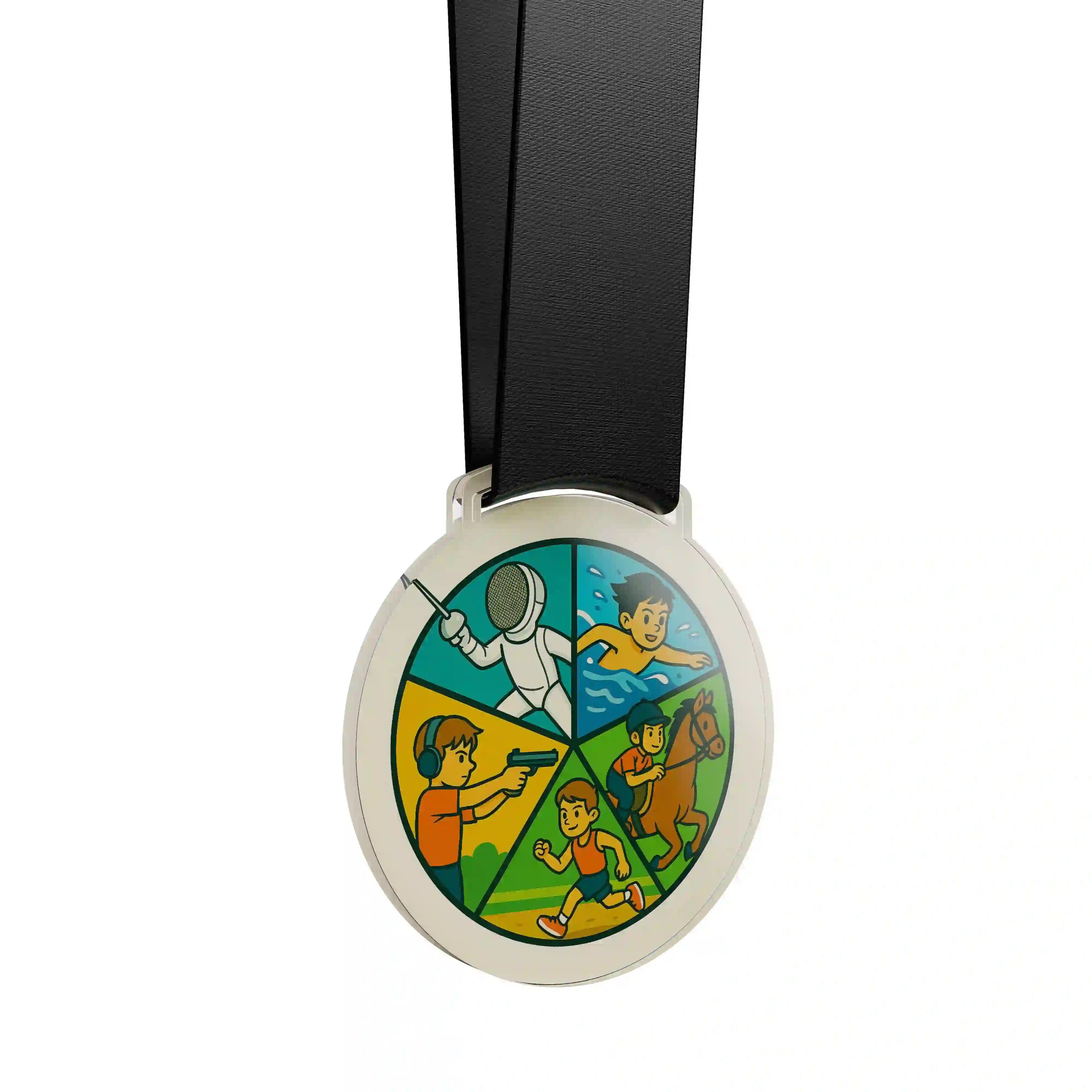 médaille acrylique d'un garçon faisant du pentathlon moderne