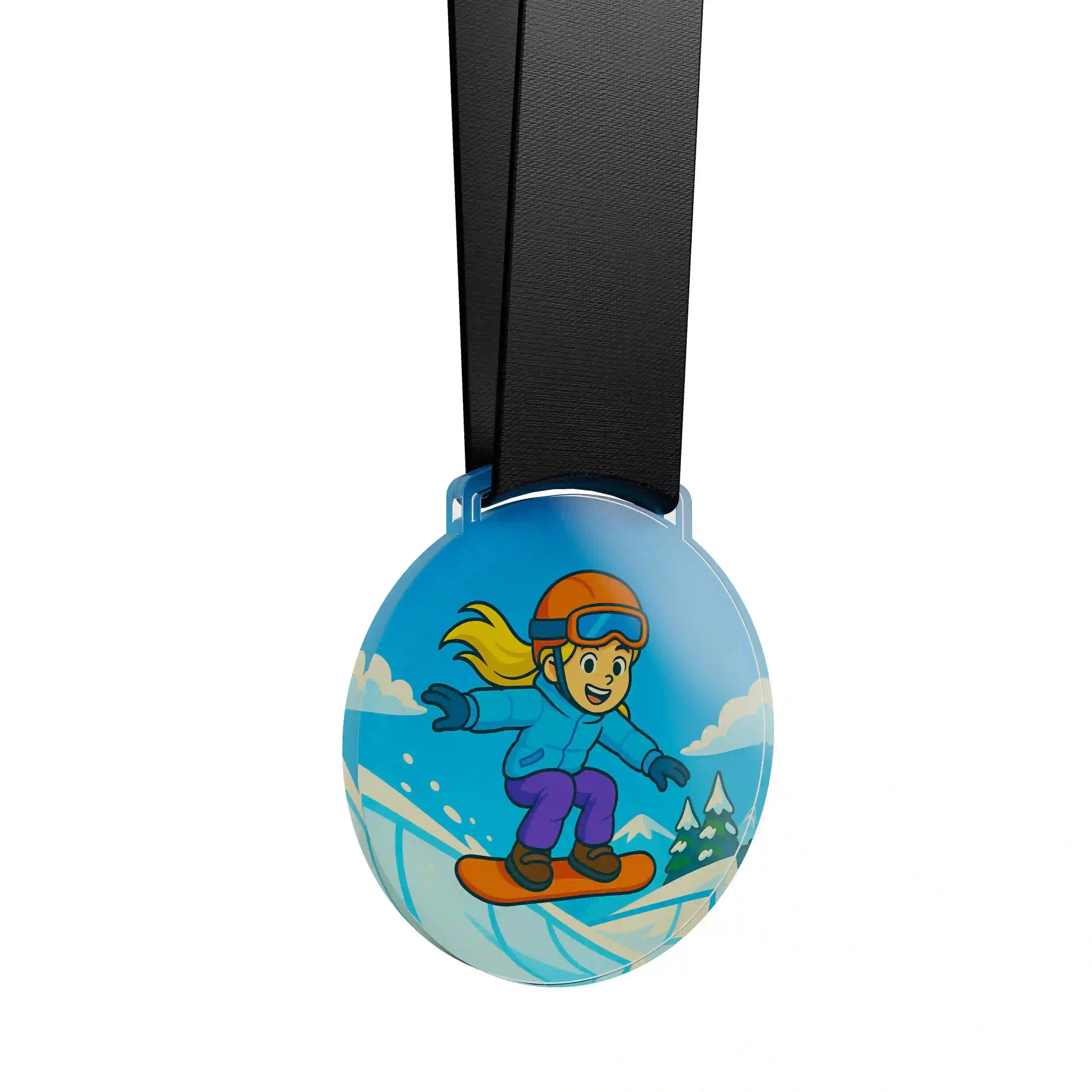médaille acrylique d'une jeune fille faisant du snowboard