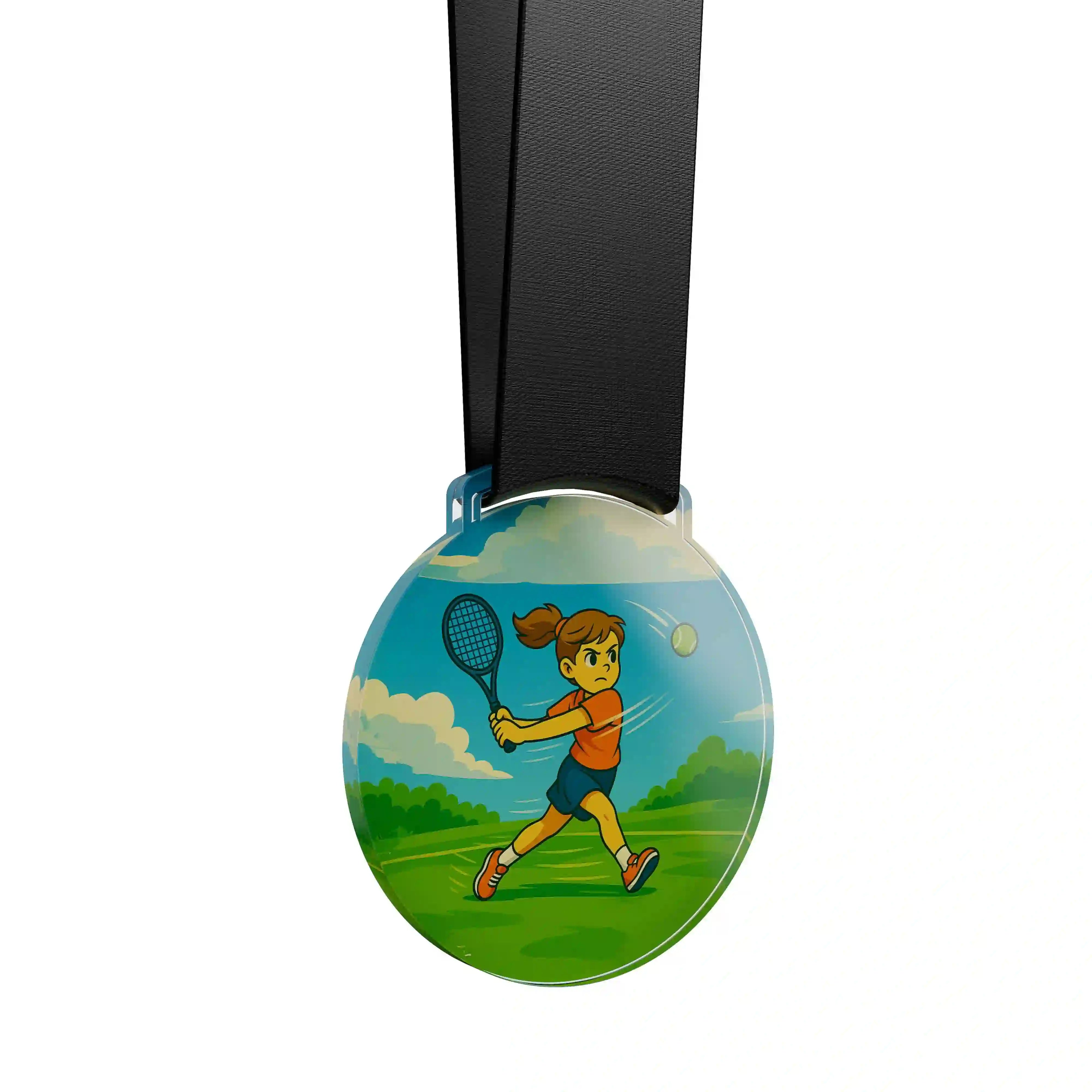 médaille acrylique d'une jeune fille faisant du tennis 