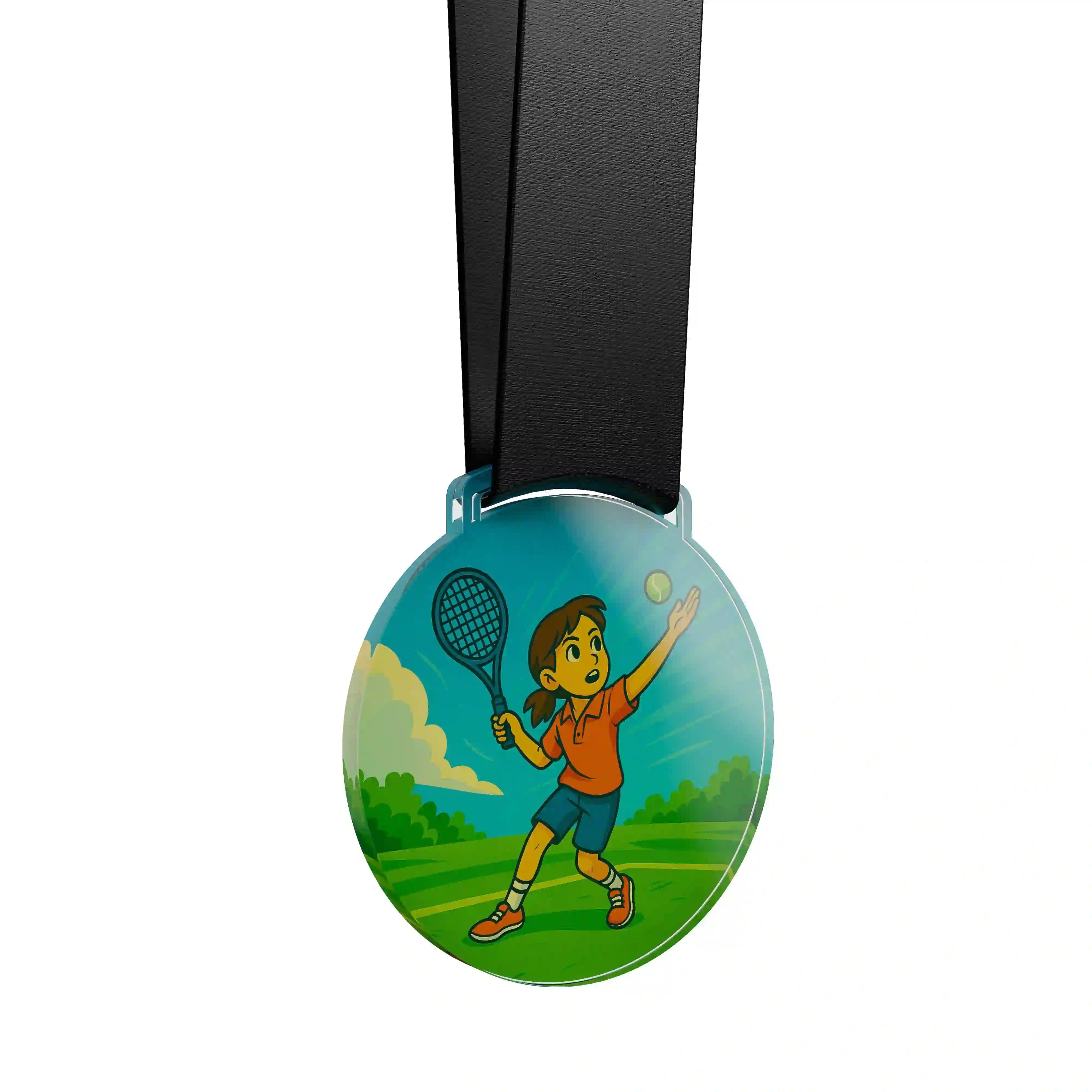 médaille acrylique d'un jeune garçon faisant du tennis