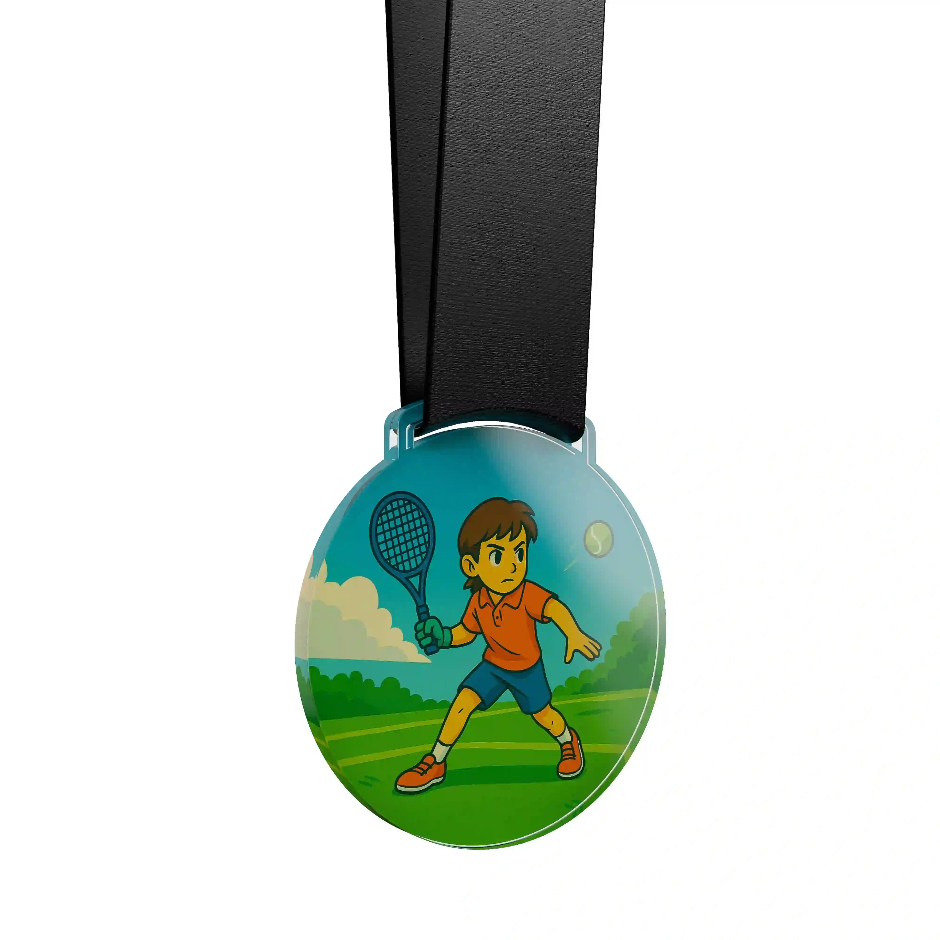 médaille acrylique d'un jeune garçon faisant du tennis