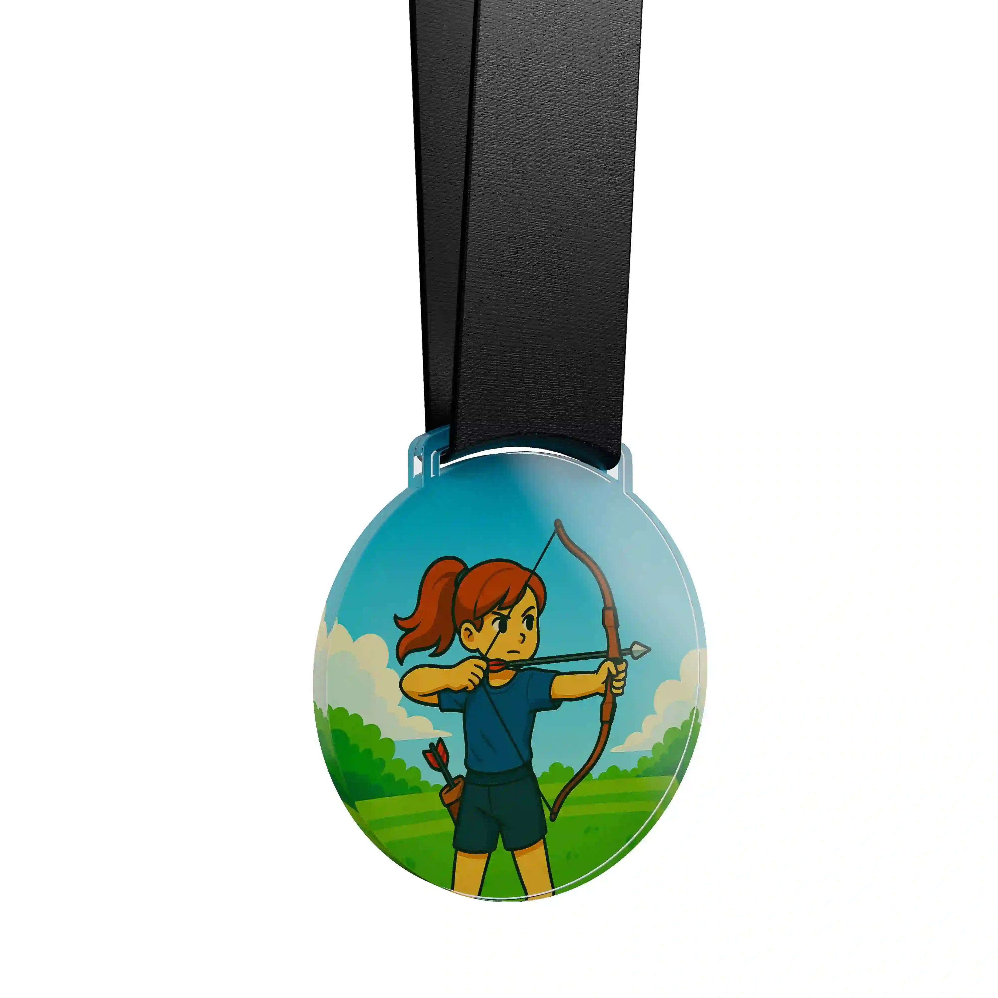 médaille acrylique d'une jeune fille faisant du tir à l'arc