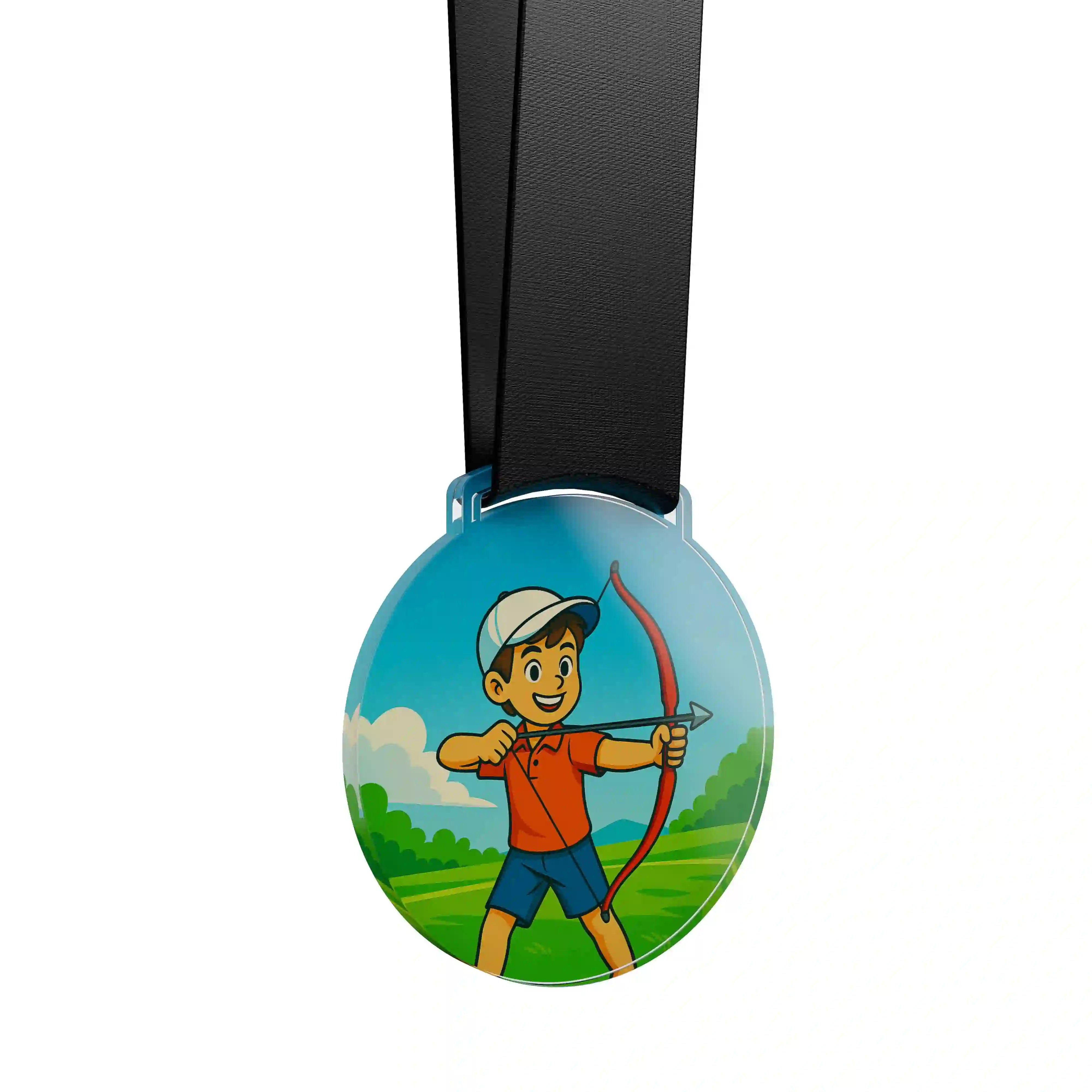 médaille acrylique d'un jeune garçon faisant du tir à l'arc