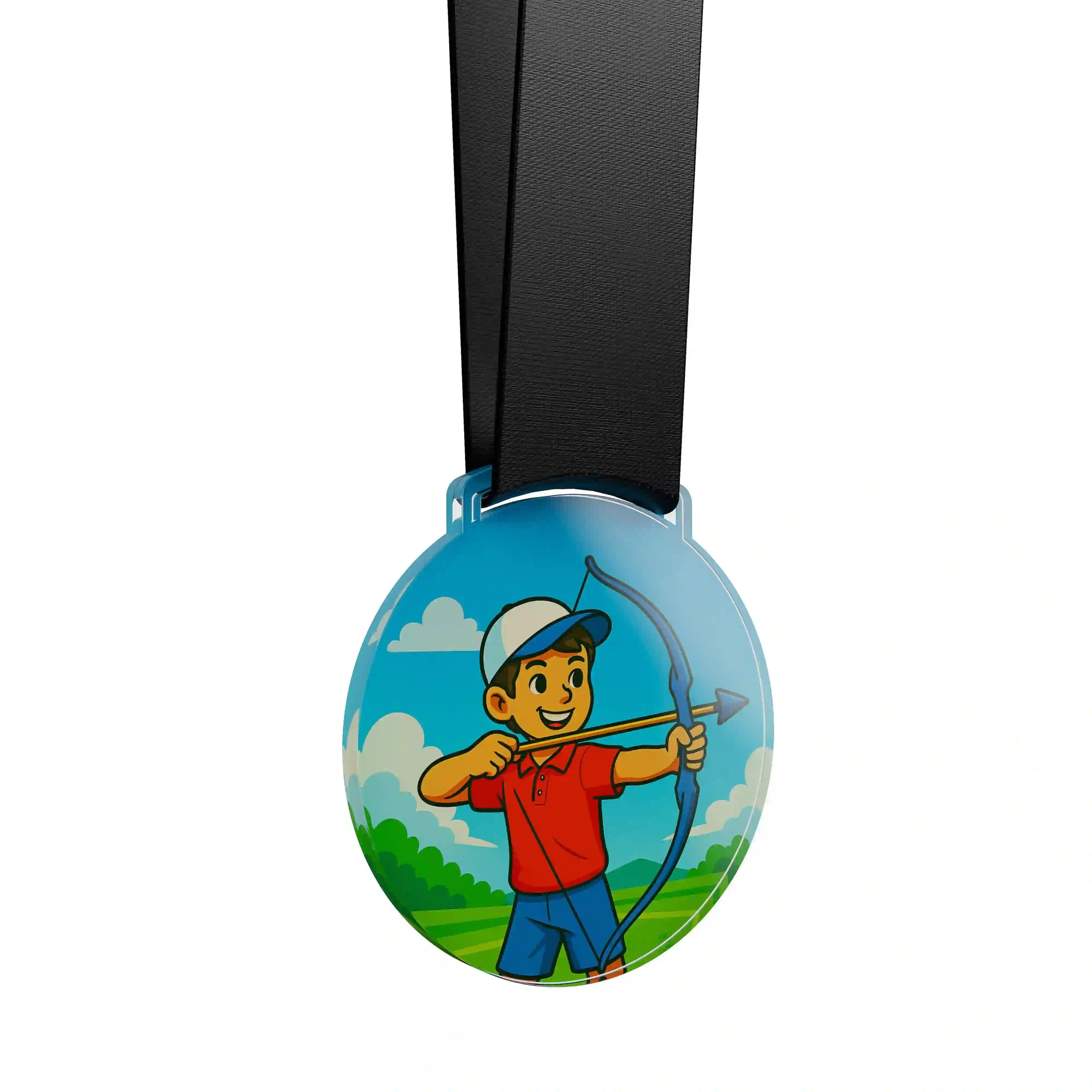 médaille acrylique d'un jeune garçon faisant du tir à l'arc