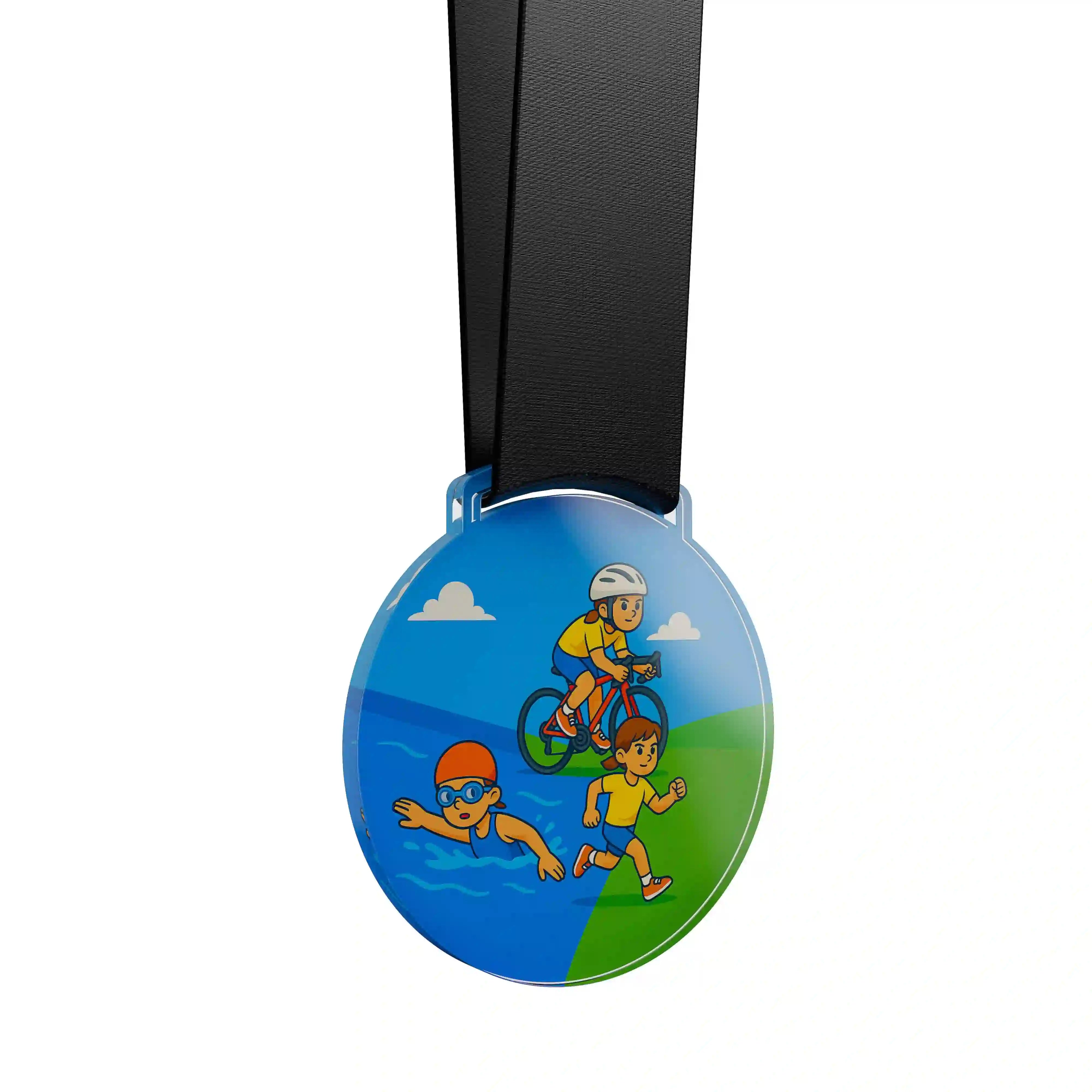 médaille acrylique d'une jeune fille faisant du triathlon