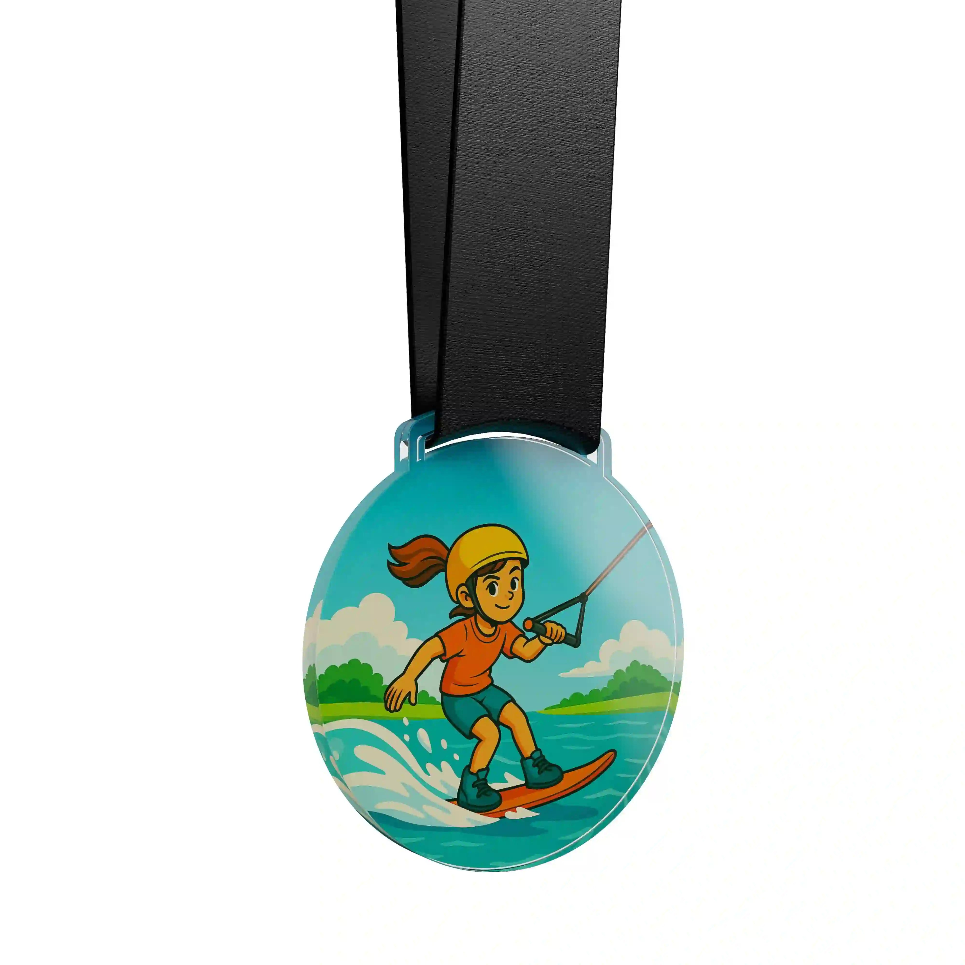 médaille acrylique d'une jeune fille faisant du wakeboard