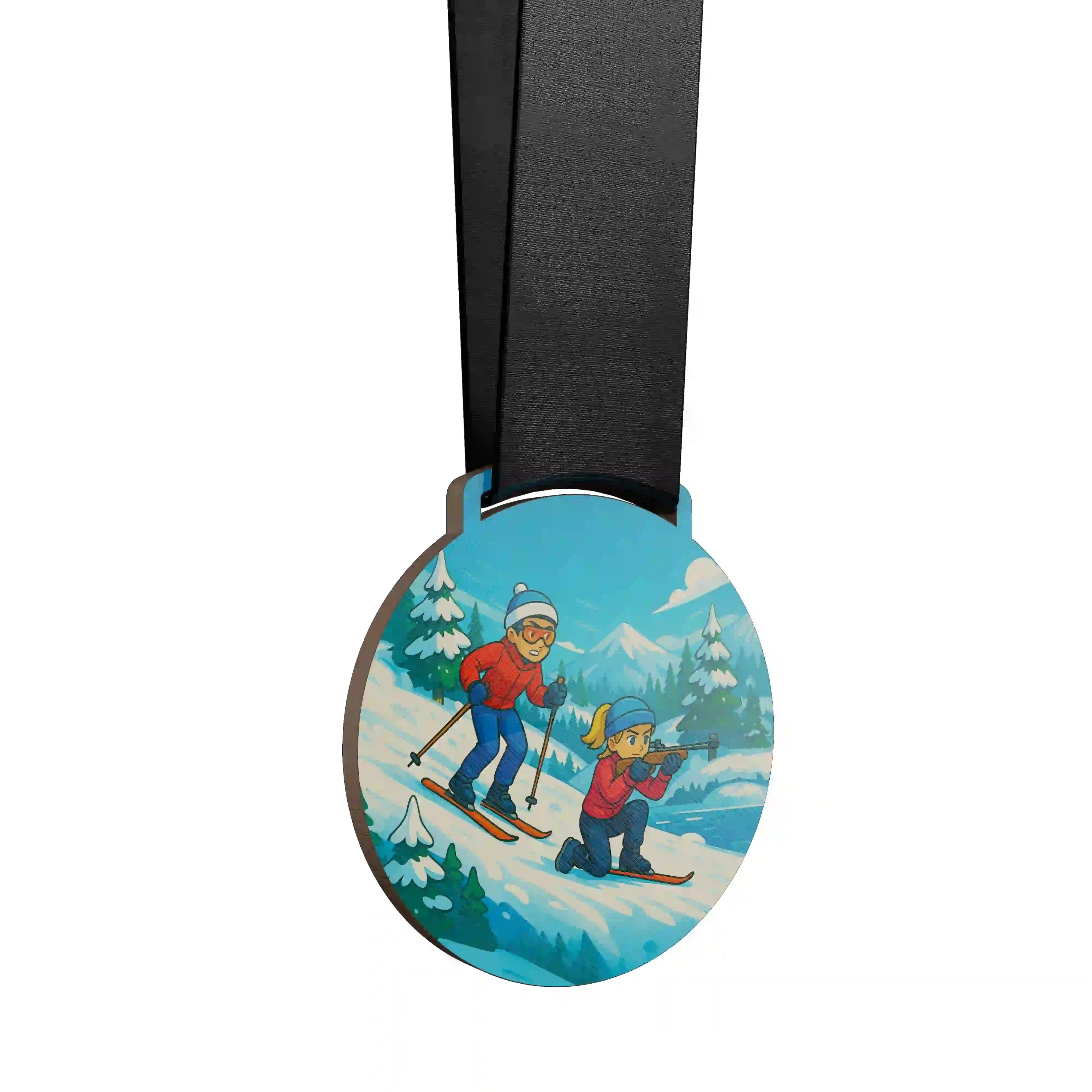Deux enfants faisant du biathlon en montagne