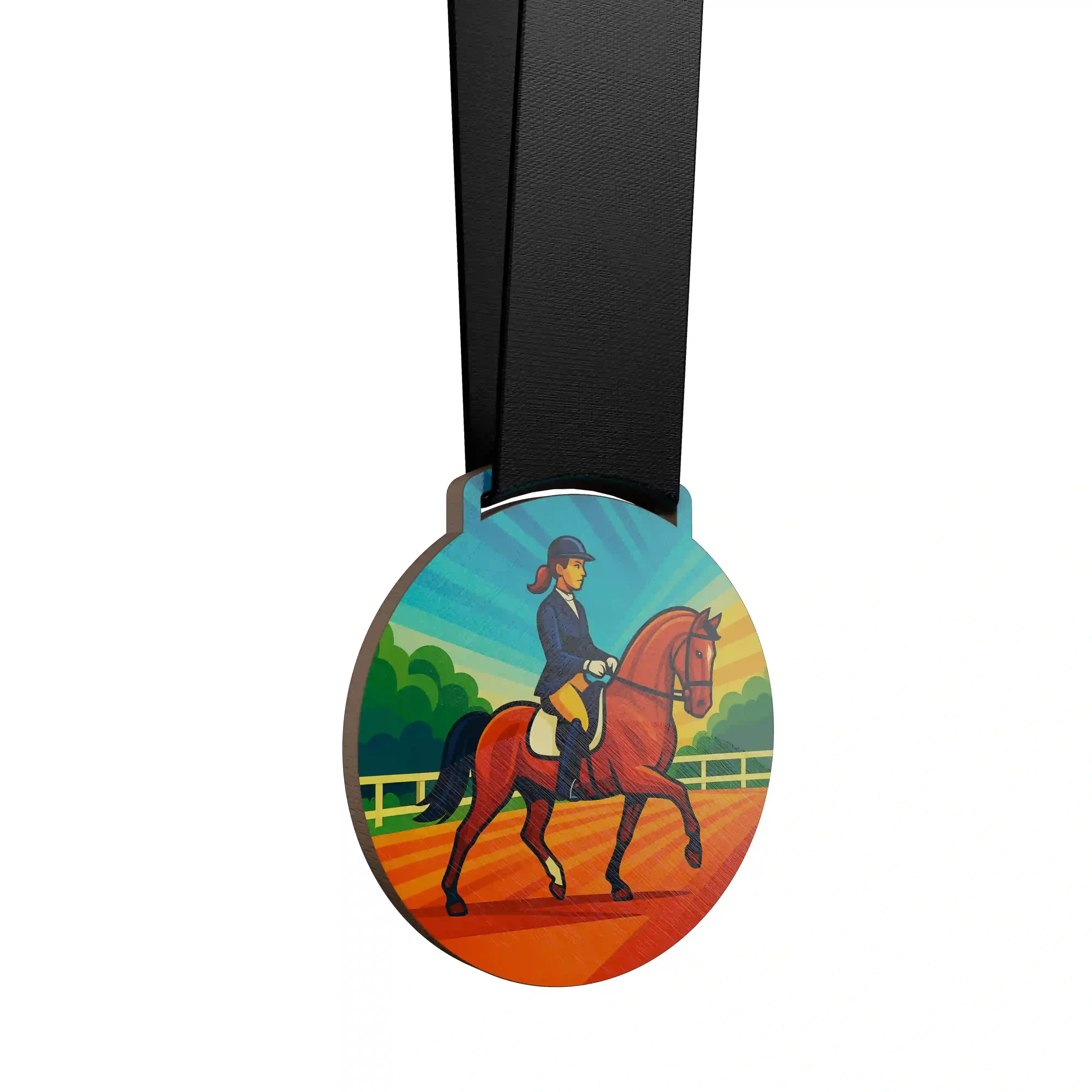 Cavalière effectuant une épreuve de dressage sur un cheval.
