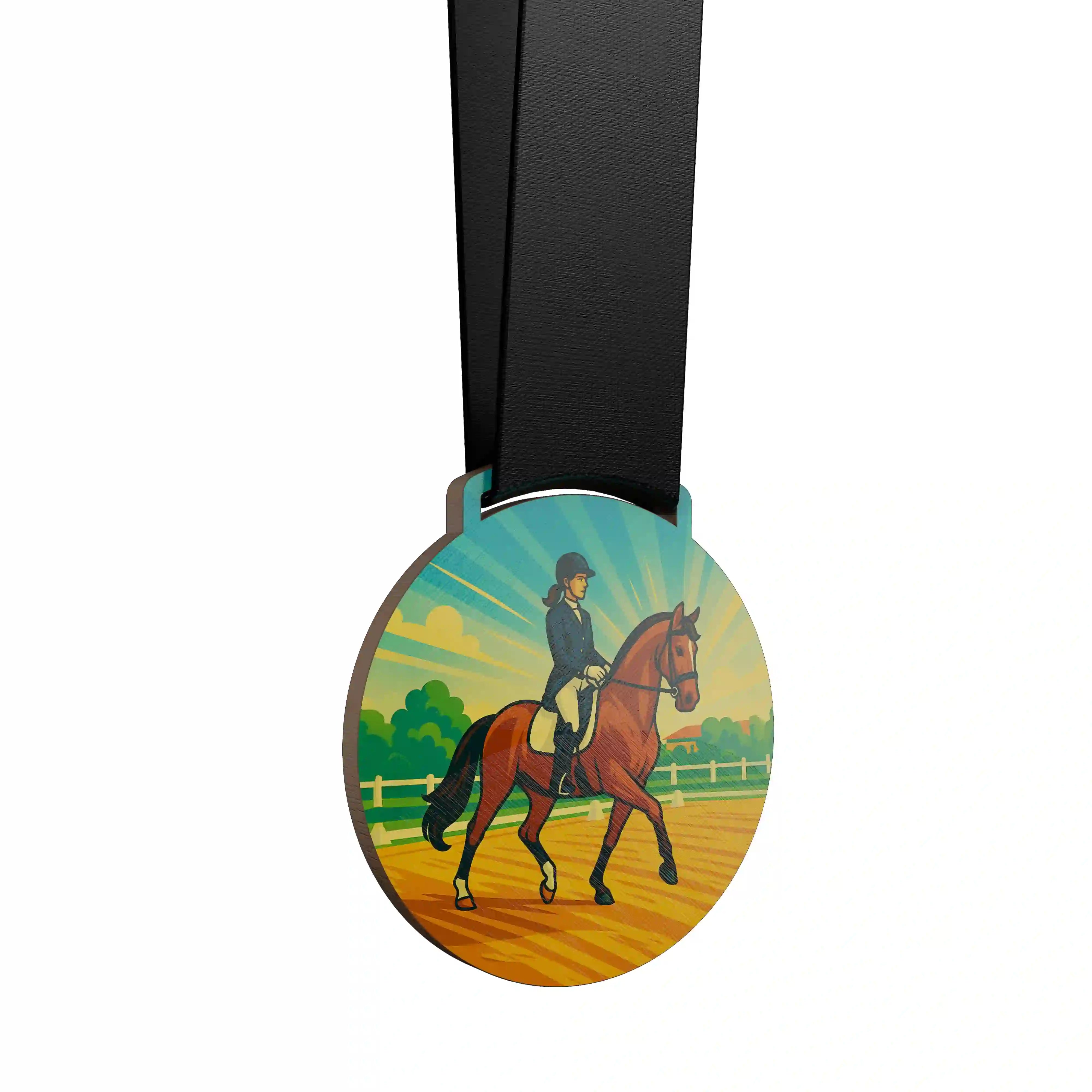 Femme faisant une épreuve de dressage avec son cheval.