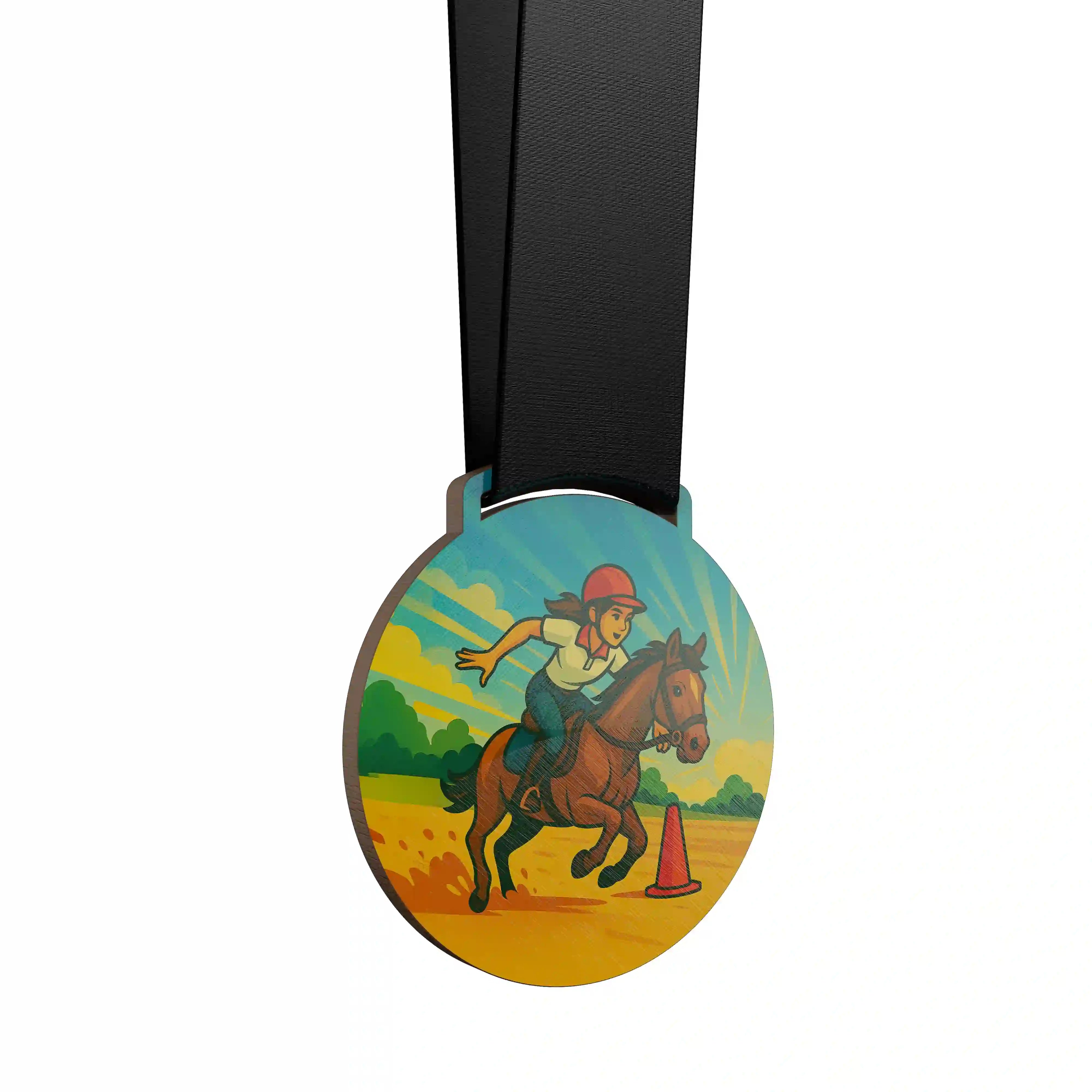 Cavalière en pony game, slalomant rapidement.

