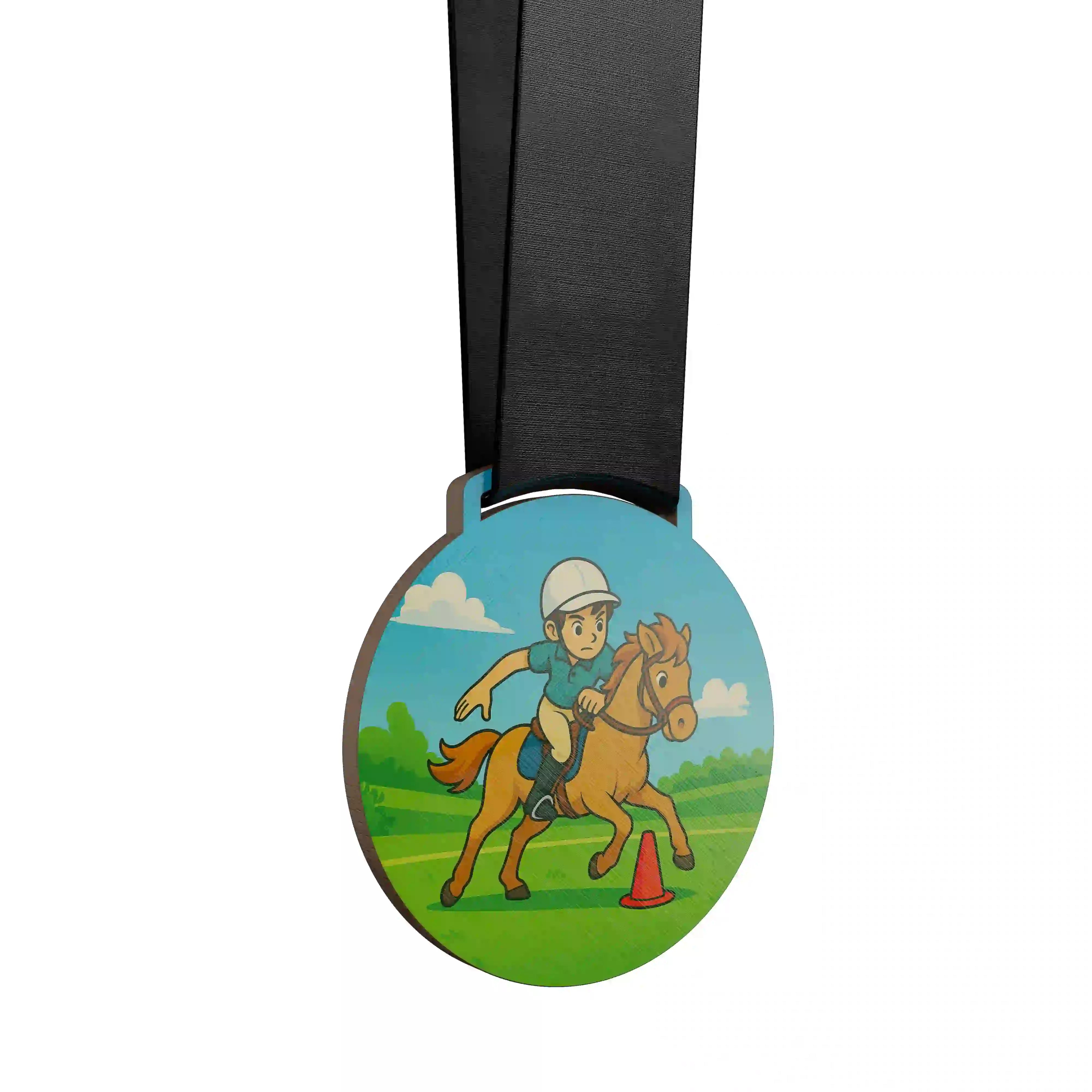 Jeune cavalier en pony game slalomant.
