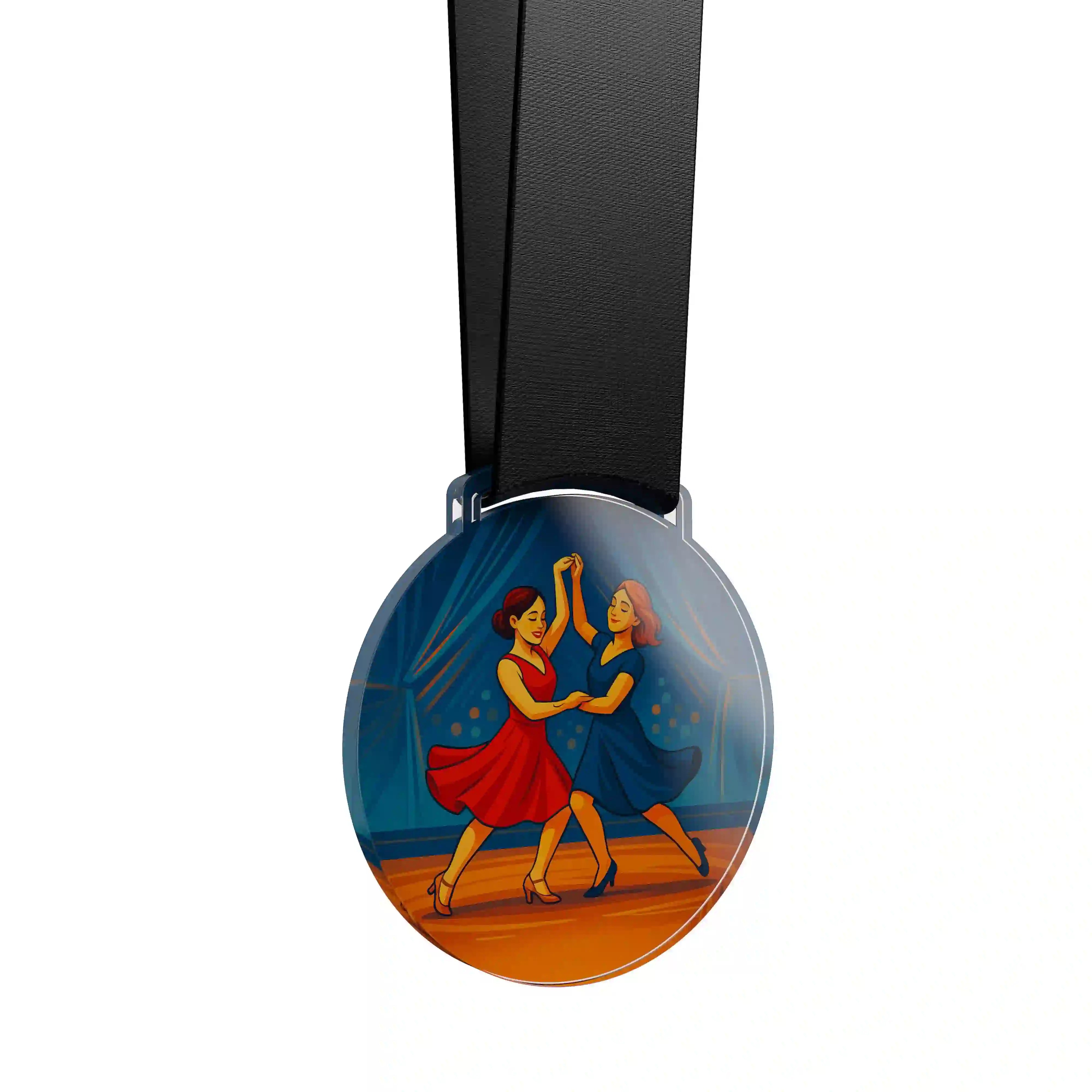 médaille en acrylique de deux femmes en train de faire une danse de salon