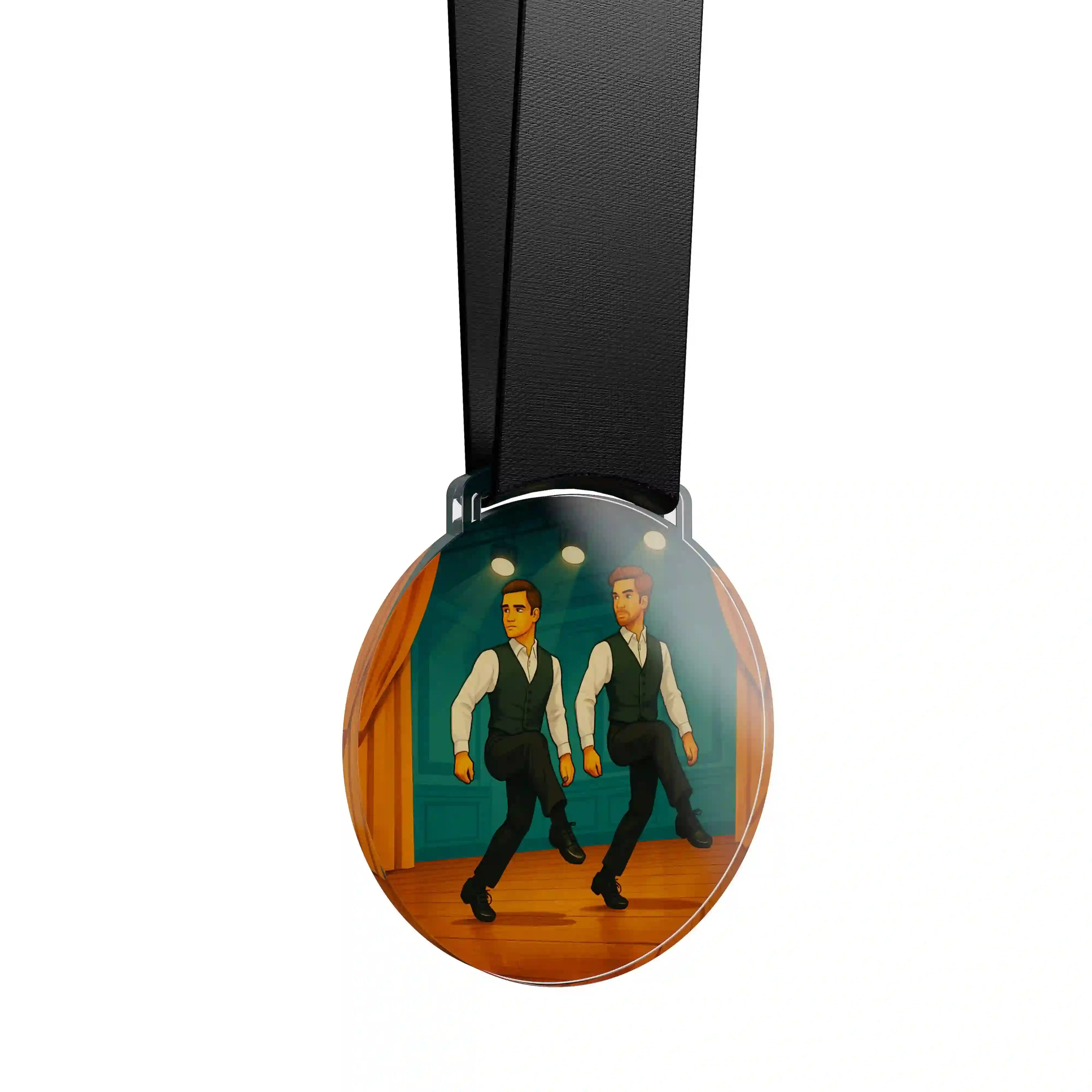 médaille en acrylique de deux hommes faisant de la danse irlandaise