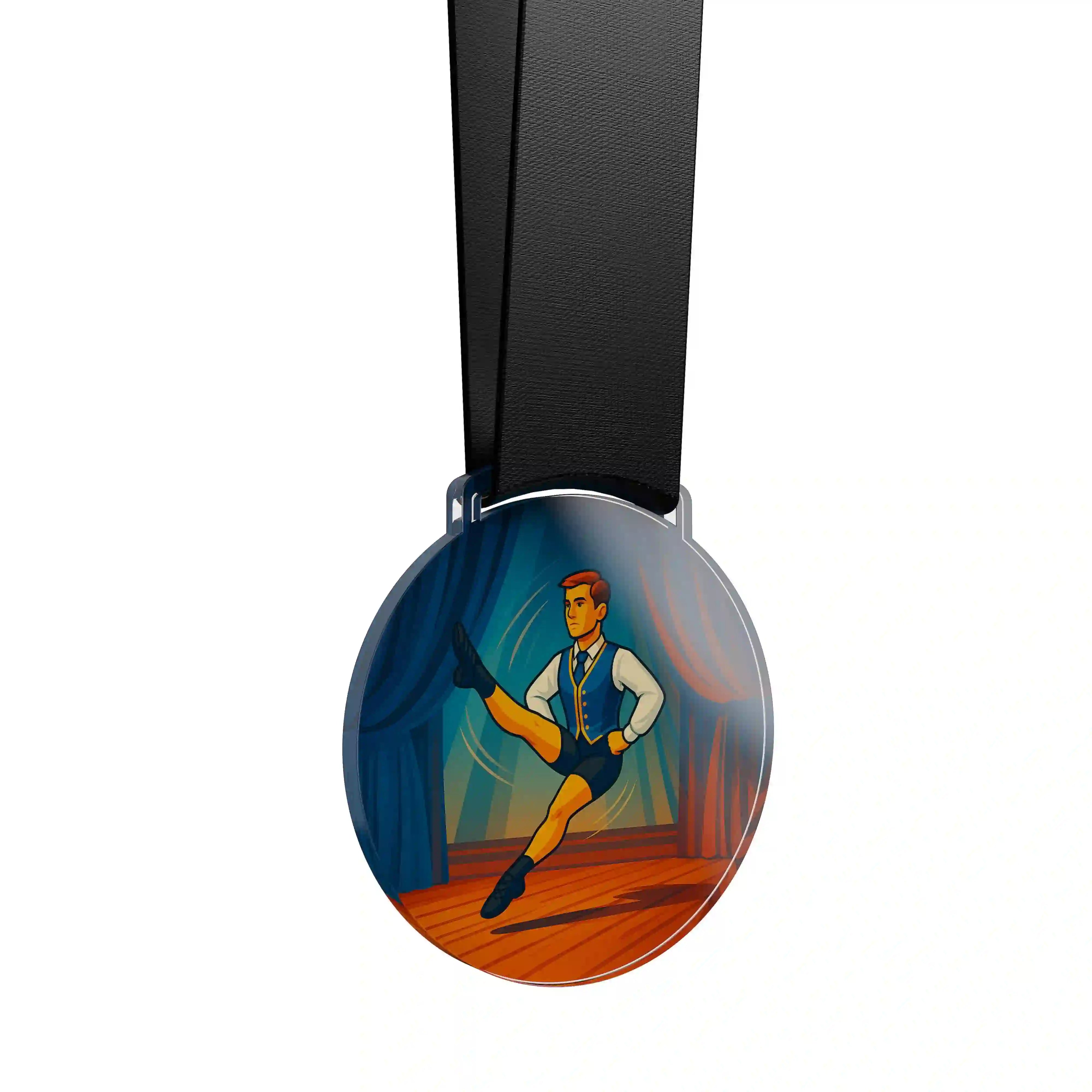 médaille en acrylique d'un homme faisant de la danse irlandaise