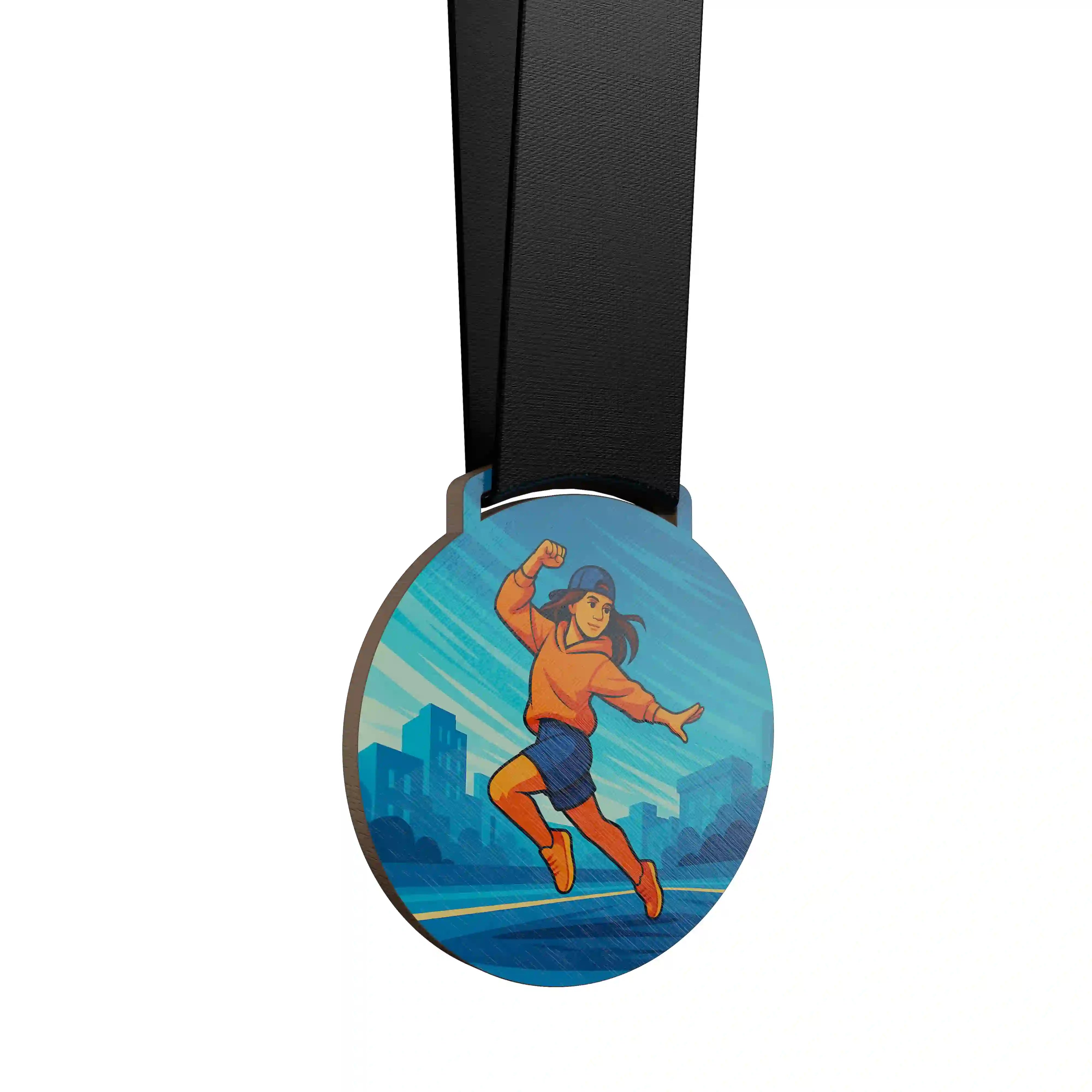 Médaille en bois hiphop femme